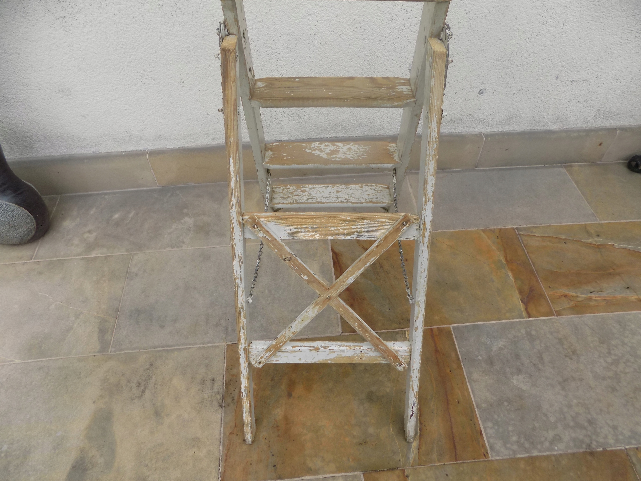 DREWNIANA STARA DRABINKA 96 CM W STYLU PROWANSALSKIM