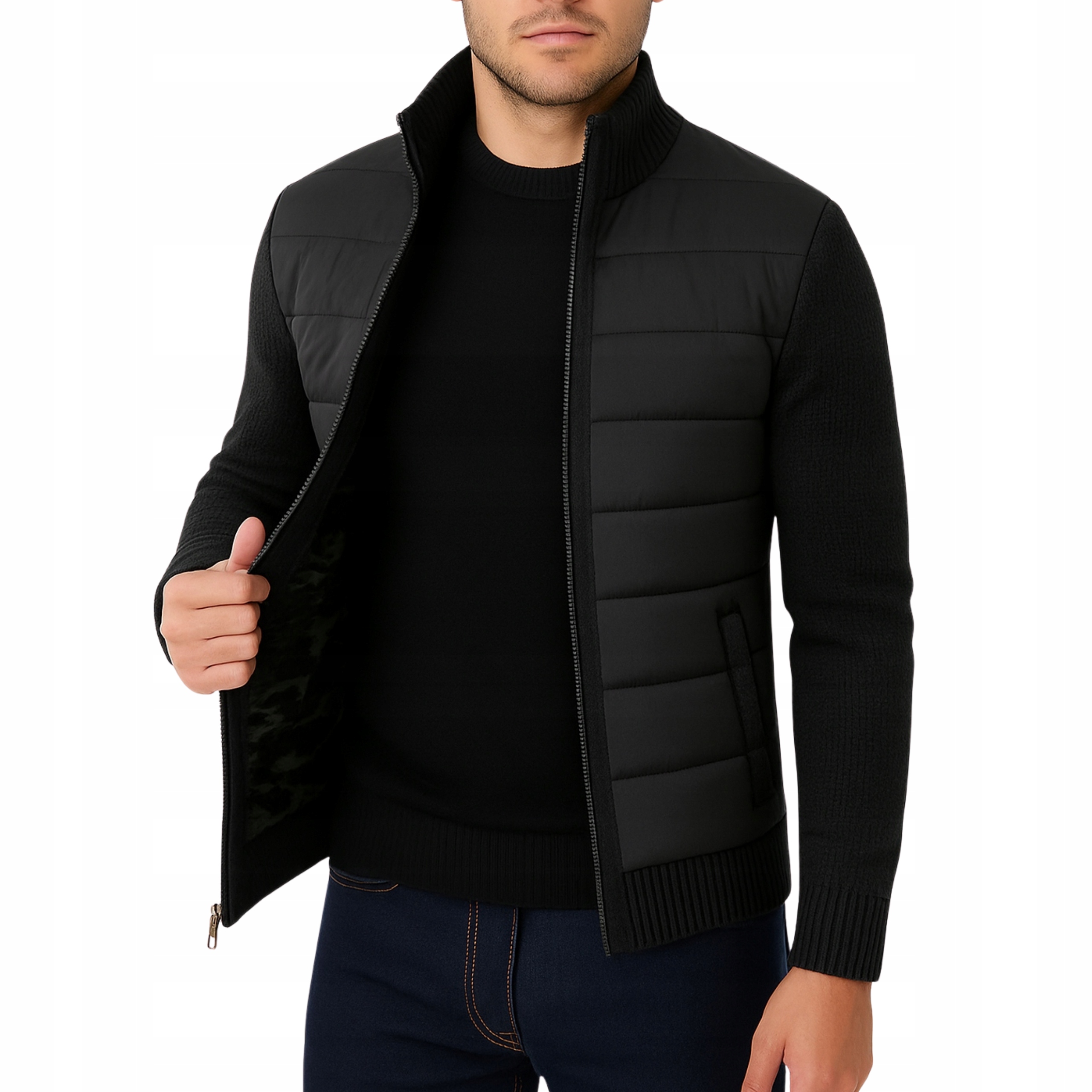 Kurtka męska jesienno-zimowa przejściówka ze stójką rozpinana ocieplana