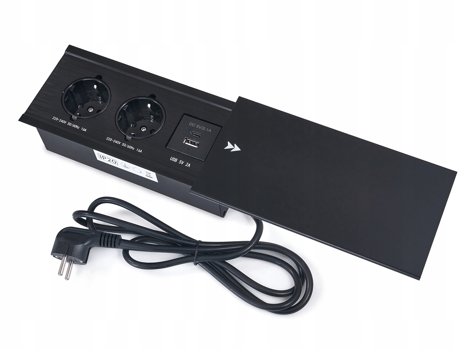 Gniazdo Chowane W Blat 2x 230V 2xUSB Gniazdko Wpuszczane Zasuwane Czarne