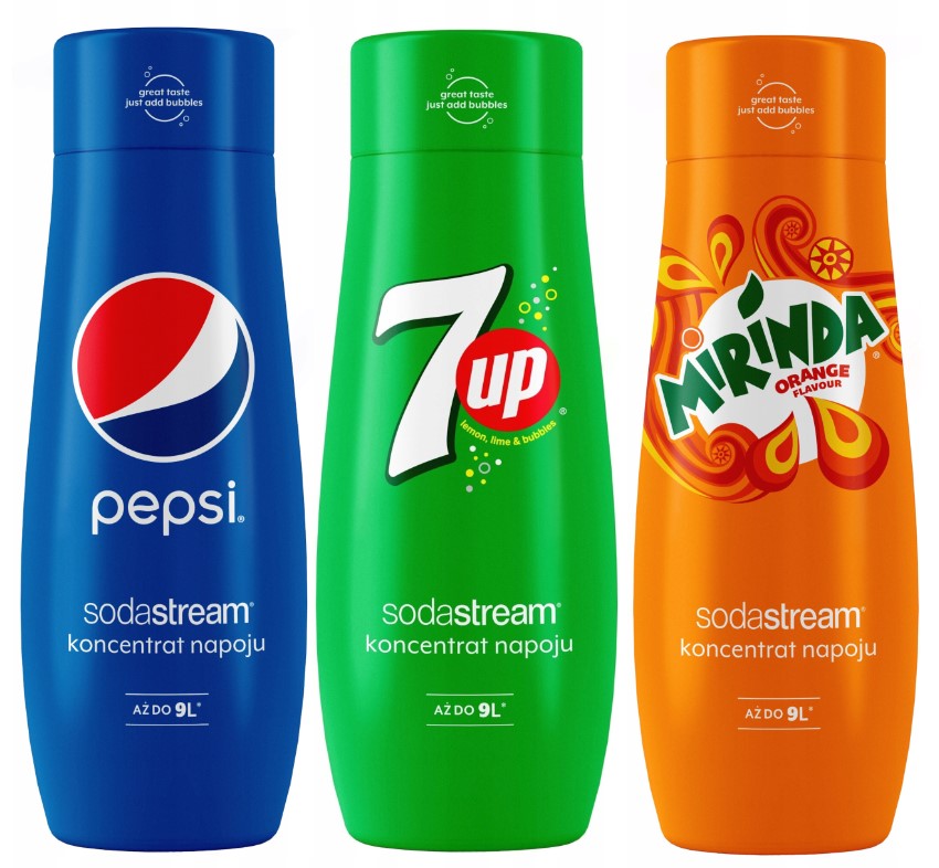 ZESTAW SYROP SOK KONCENTRAT SODASTREAM SMAKOWY PEPSI + 7UP + MIRINDA