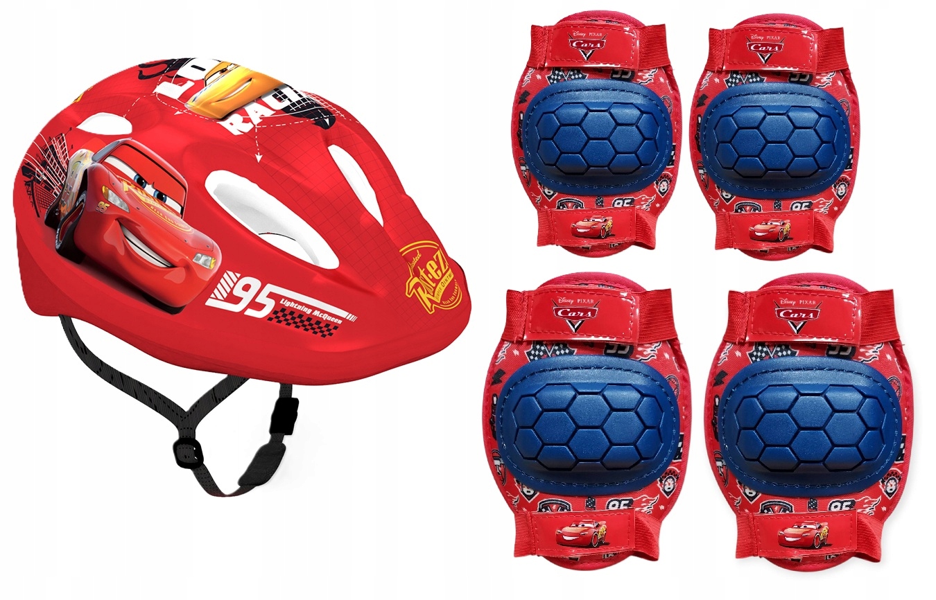 4x ochraniacze kolana łokcie Kask rowerowy Auta Cars samochód McQueen