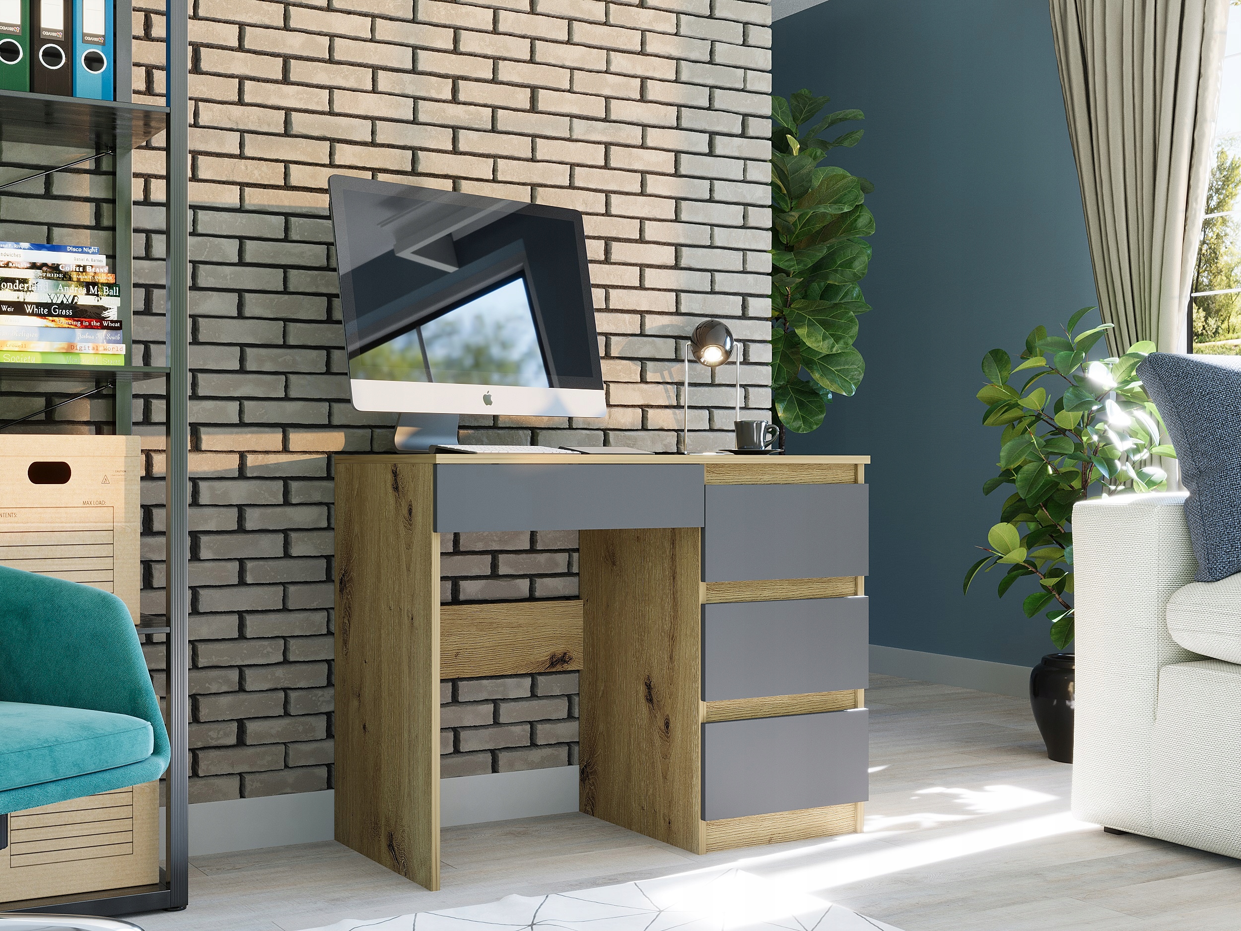 Meble Biurko komputerowe stolik 90cm artisan mix antracyt N34