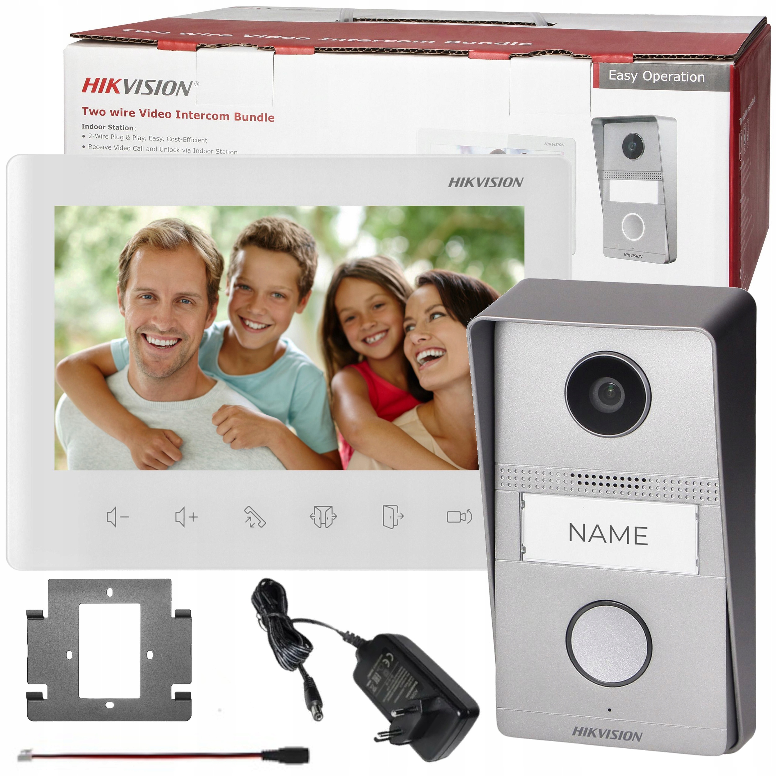 WIDEODOMOFON DOMOFON LCD 7" FURTKA + BRAMA 2-ŻYŁOWY HIKVISION