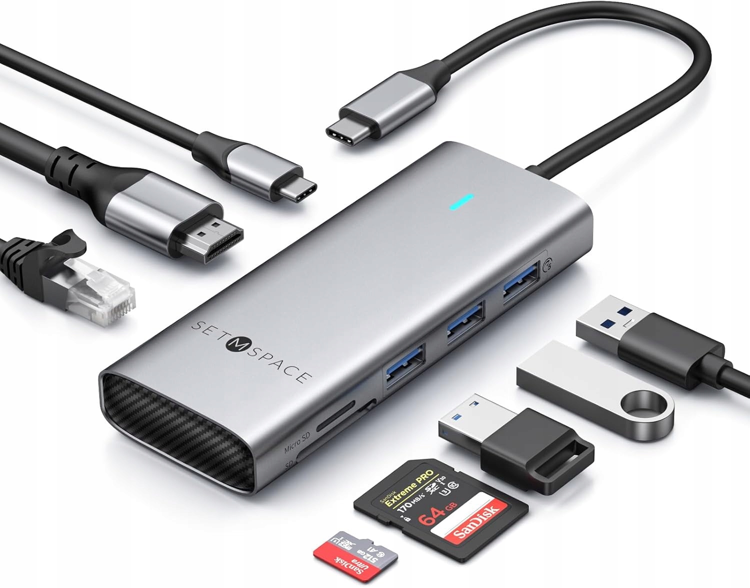 Usb C Dokovací stanice 8 v 1, 4K@60Hz, Ethernet, Pd 100W, 3x Usb 3.0