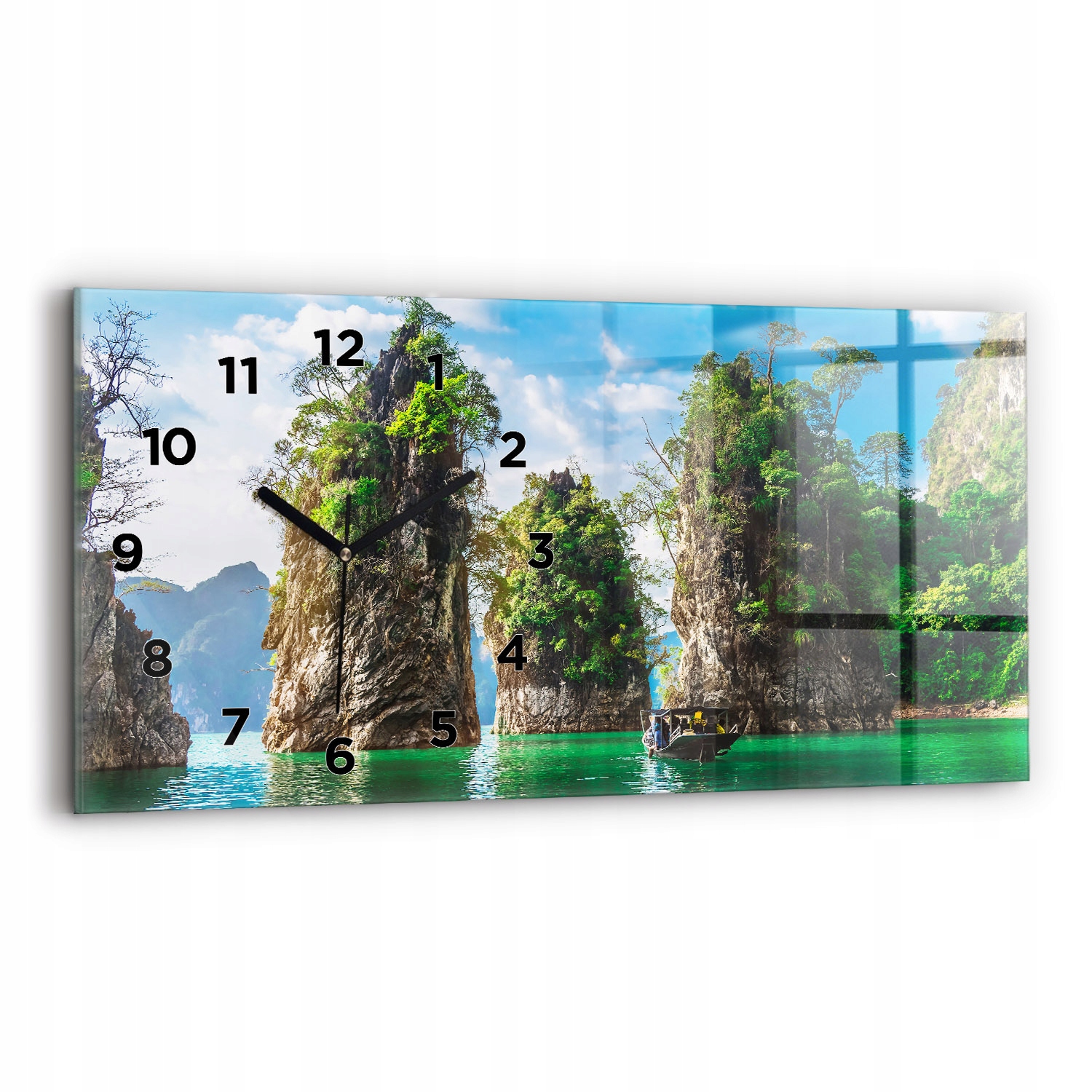 Moderní skleněné nástěnné hodiny s potiskem 60x30 cm Jezero stromy příroda