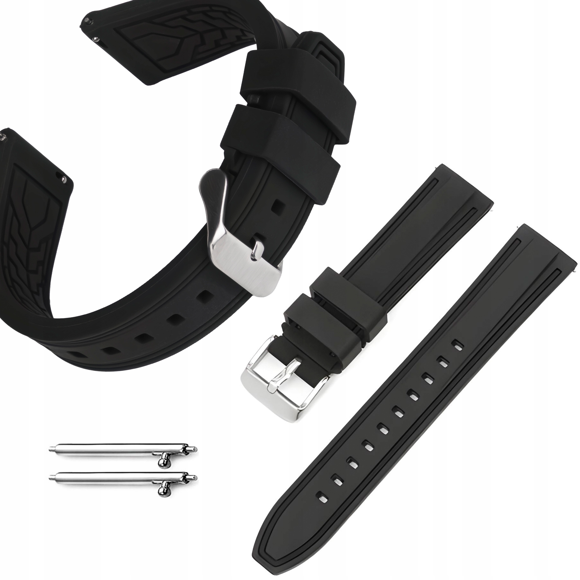 Pásek na hodinky 22 mm Ticco Univerzální silikon, černá spona, stříbrná barva