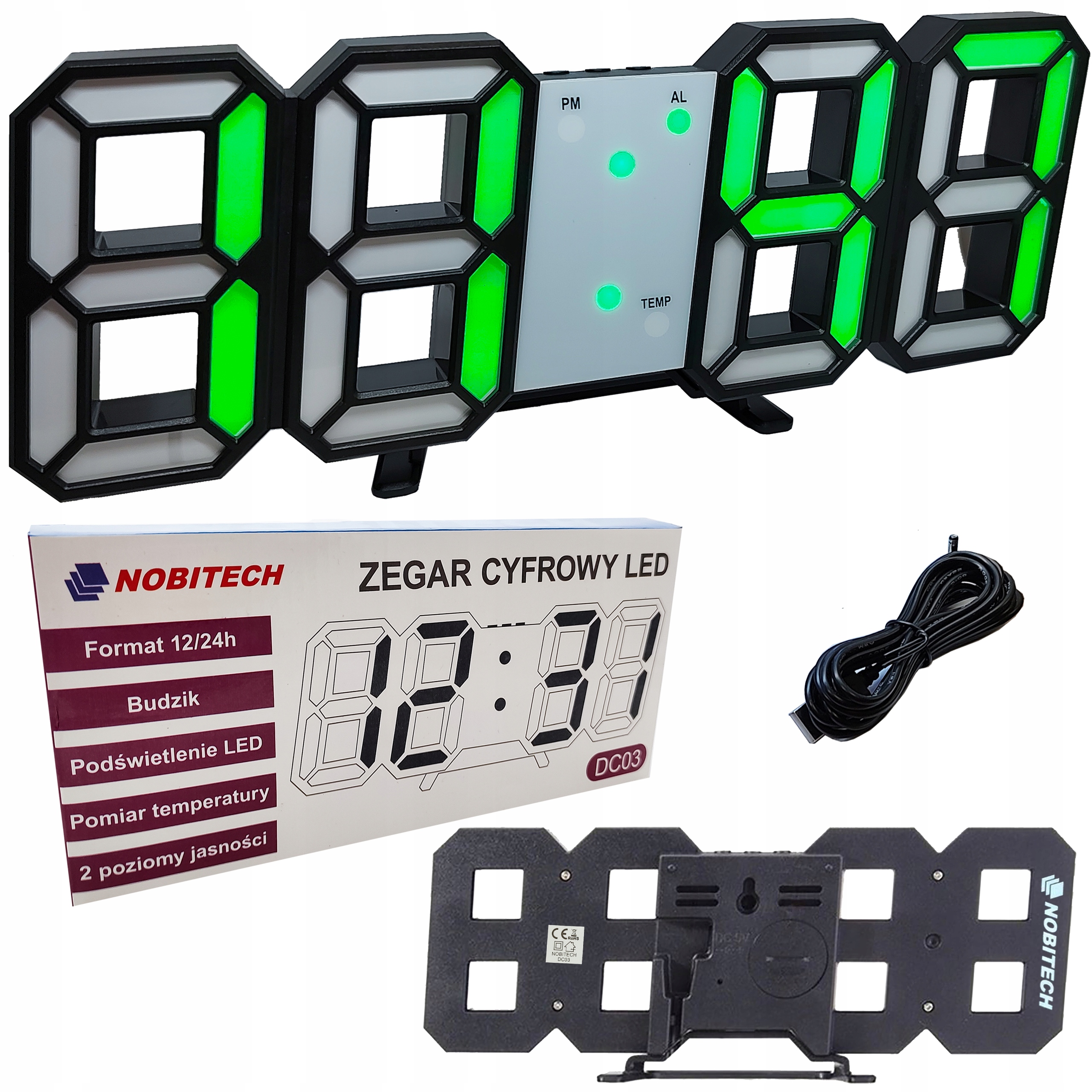 

Duży Zegar Ścienny Led Elektroniczny Cyfrowy Data