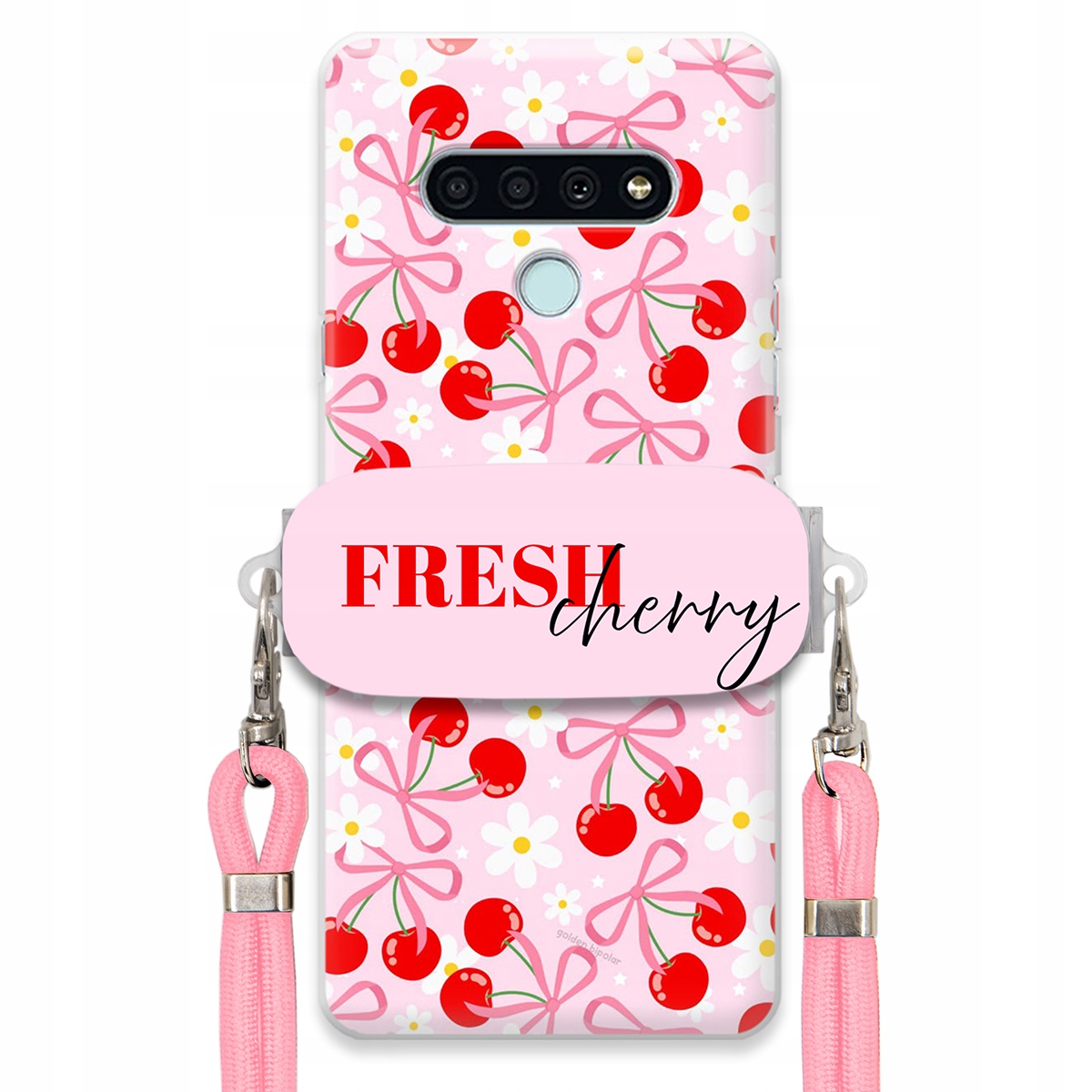 Pouzdro pro Lg K71 Case Držák Šňůrka Růžová Fresh Cherry Kokardy Pink