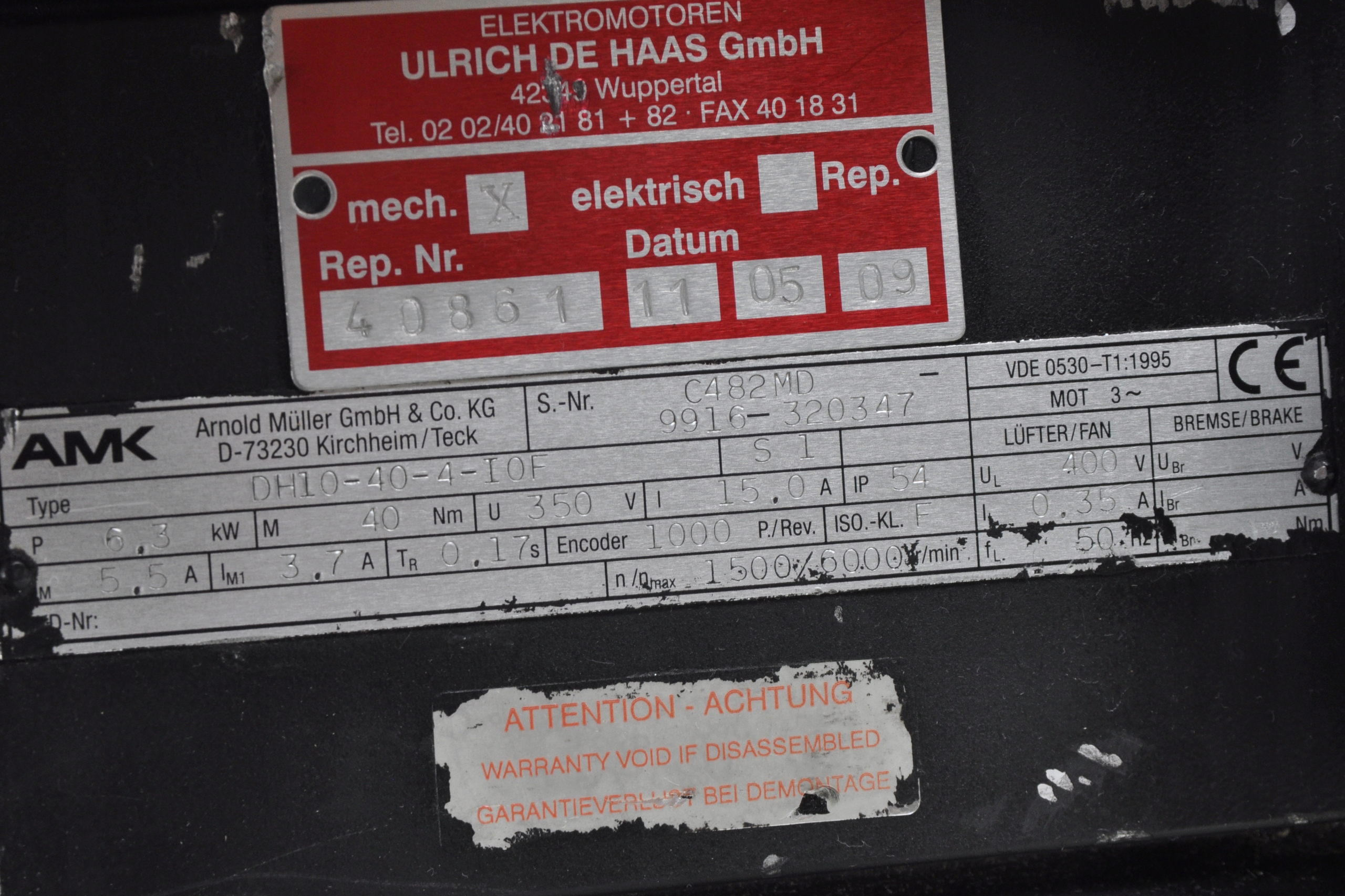 AMK servomotor 6,3kW, 6000rpm 40Nm, DH10-40-4-I0F Moc 6.3 kW