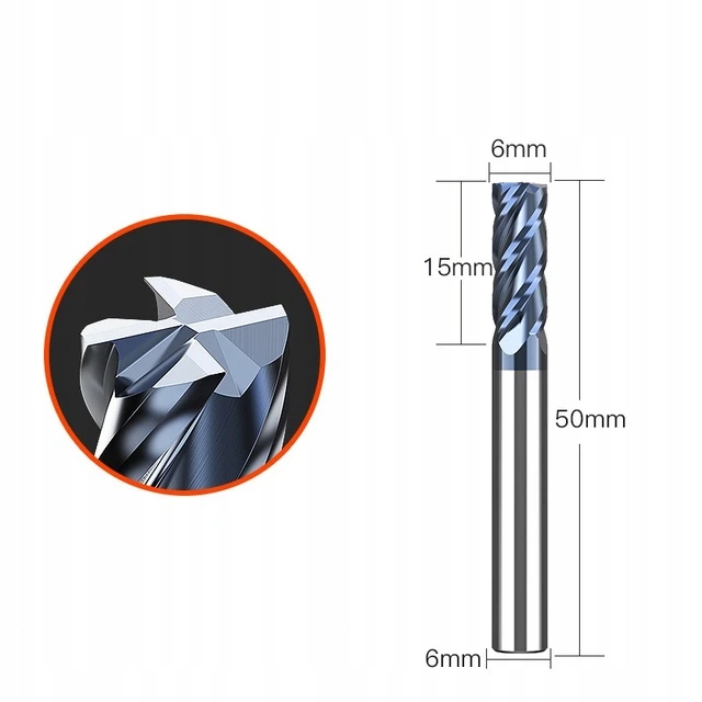 Frez węglikowy fi 6 mm VHM węglik 50 HRC 4-PIÓRA TiAlN 6,0 mm 4F 4P 50hrc Kod producenta 50HRC