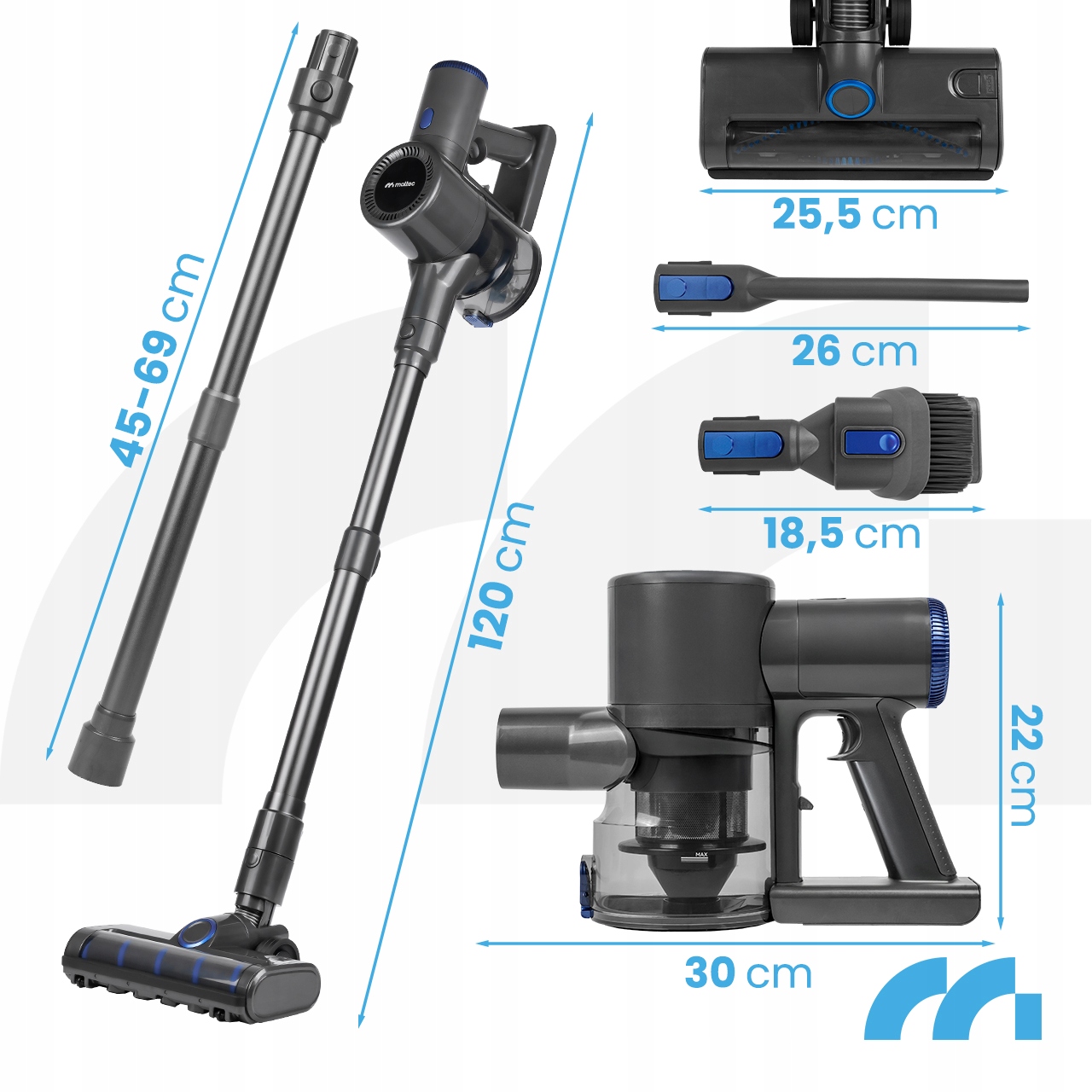 БЕЗДРОТОВИЙ ВЕРТИКАЛЬНИЙ ПИЛОСОС БЕЗ МІШКА ДЛЯ ПИЛОСУ ЕЛЕКТРИЧНА ЩІТКА LED 3-В-1 400 Вт Бренд Maltec