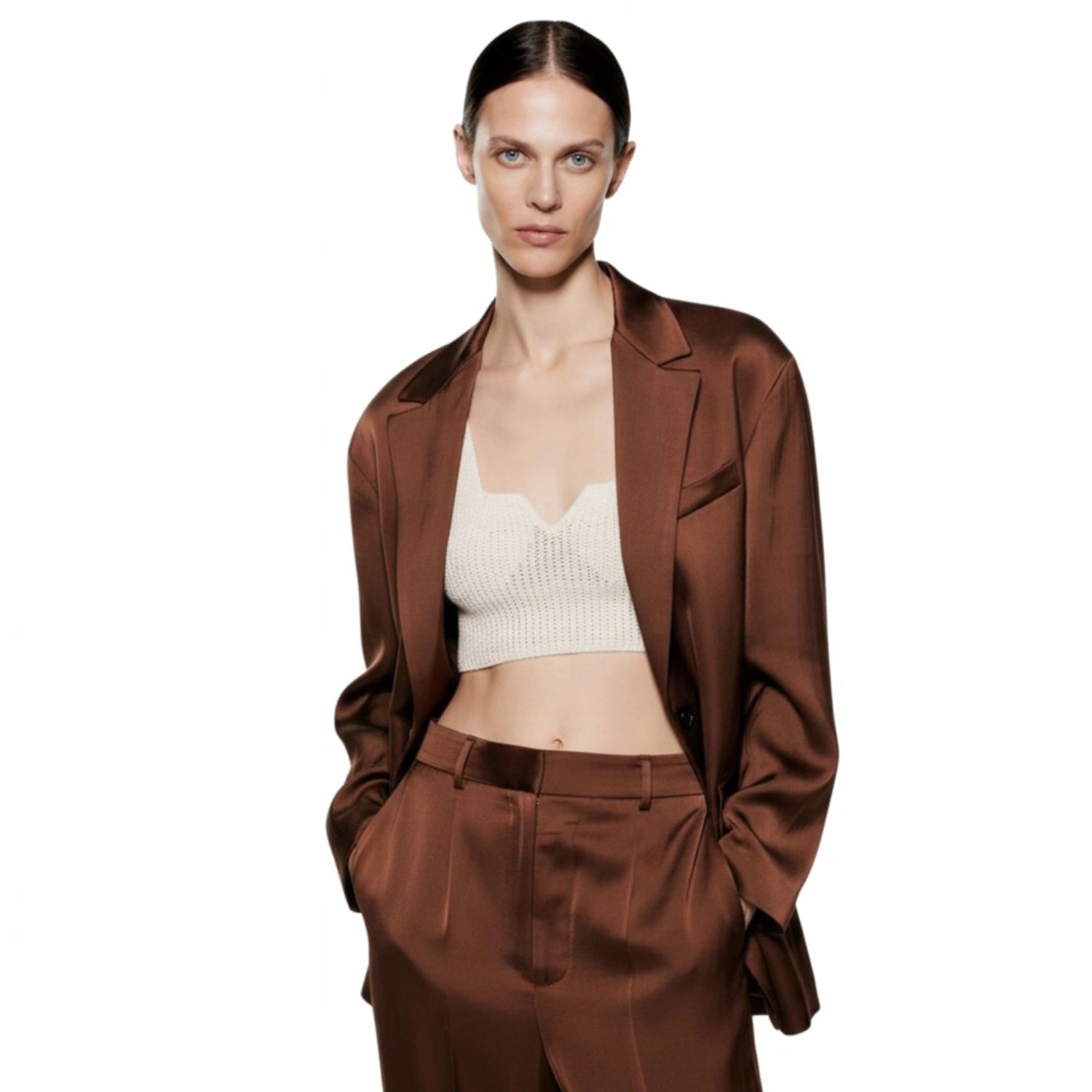 Sako sako Zara klasické atlasové čokoládově hnědé saténové vel. L