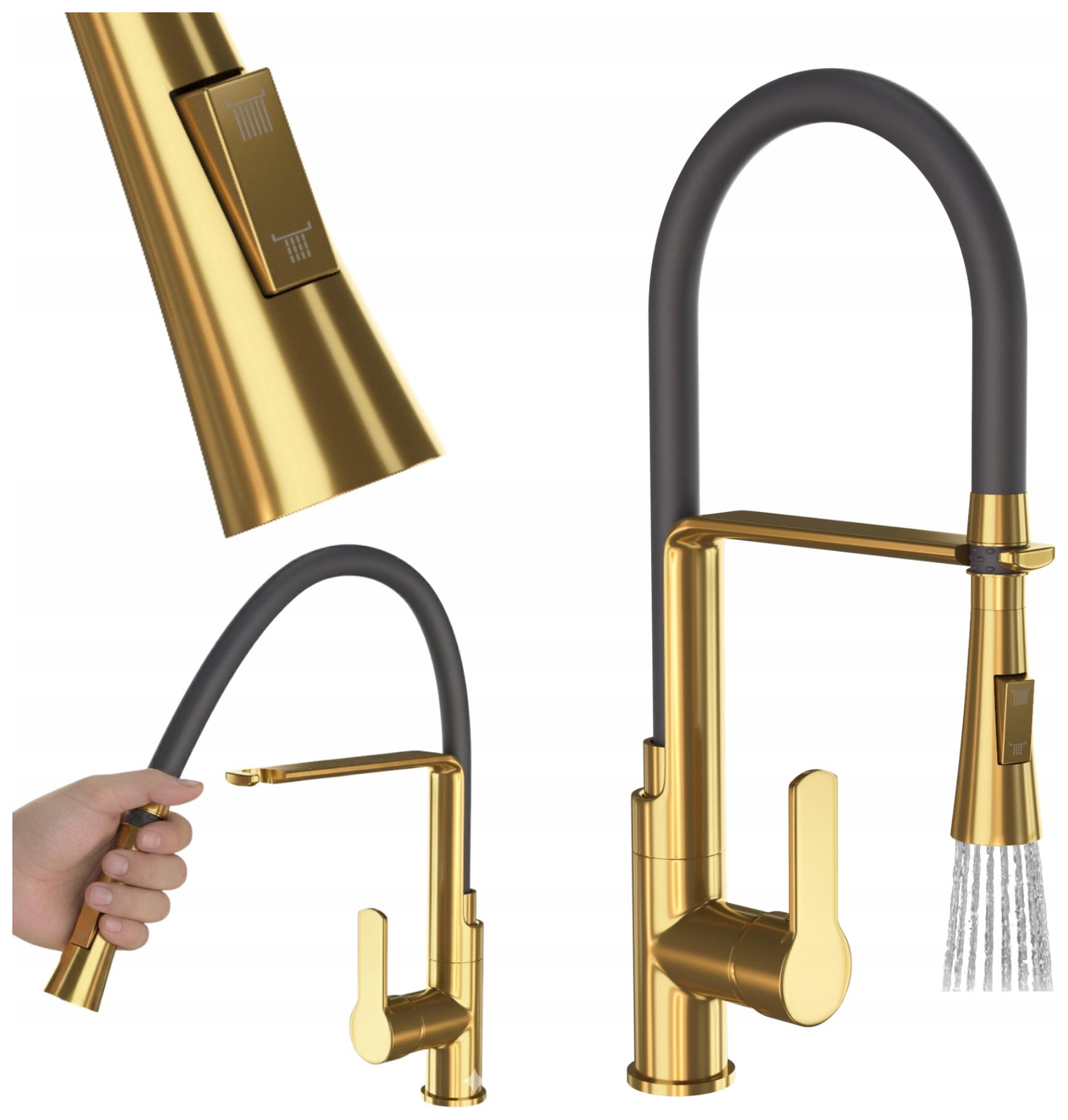 Kuchynská Batéria So Výsuvnou Hubicou Zlatá Dvojfunkčná Vegas