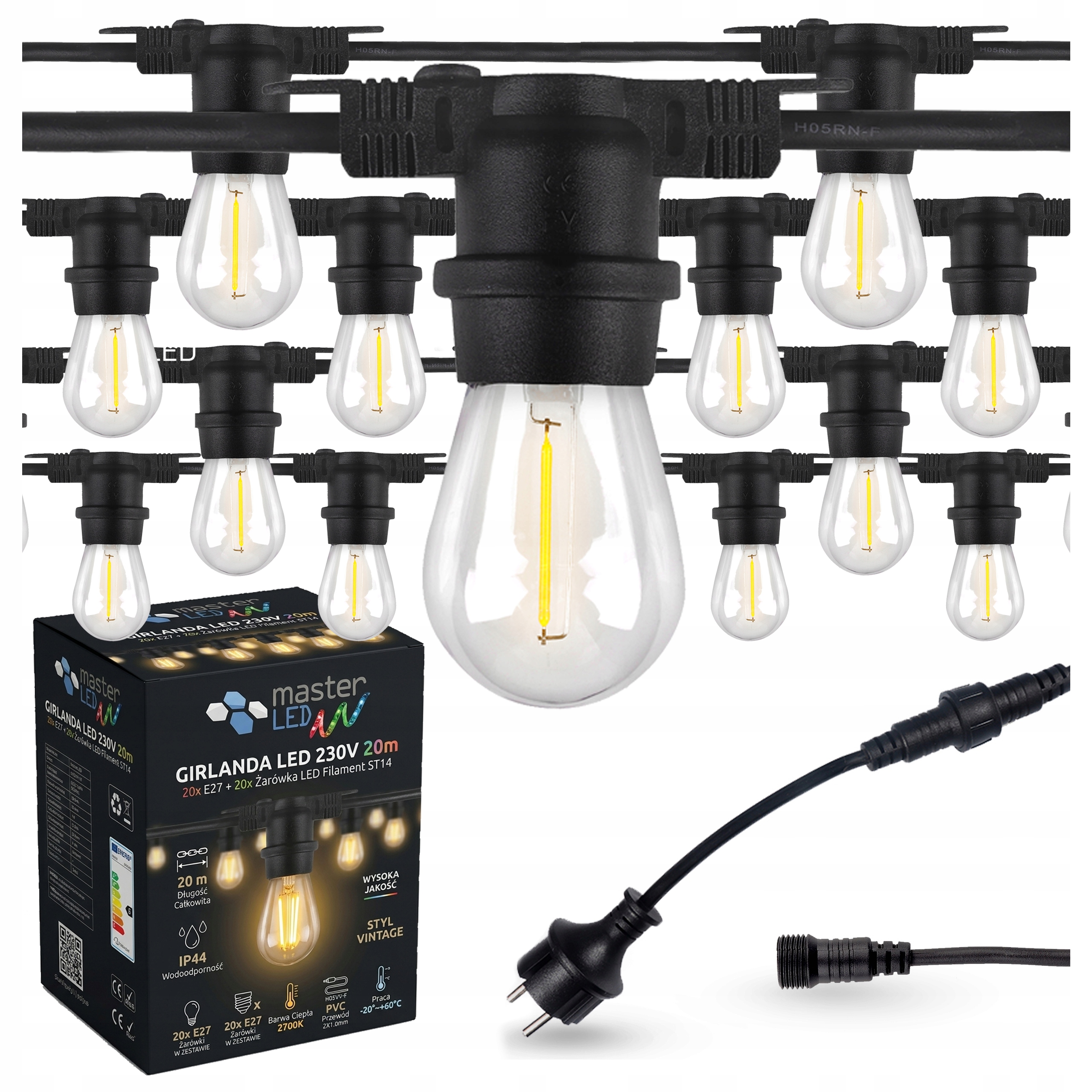 Zahradní světelný řetěz Girlanda Led venkovní 20m 20x žárovky E27