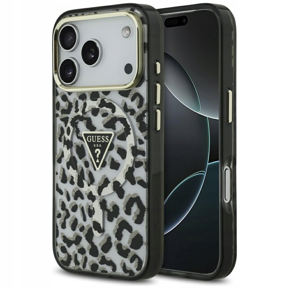 Etui Guess Leopard Glitter MagSafe na iPhone 17 Pro Max czarne Guess