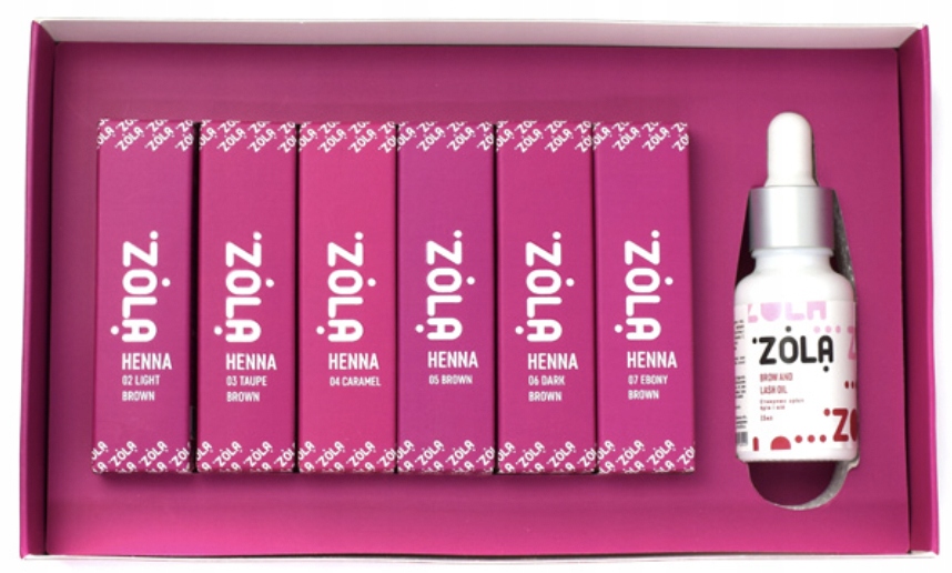 Sada pudrové henny 10 g Zola 6 odstínů Brow Box pečující olej