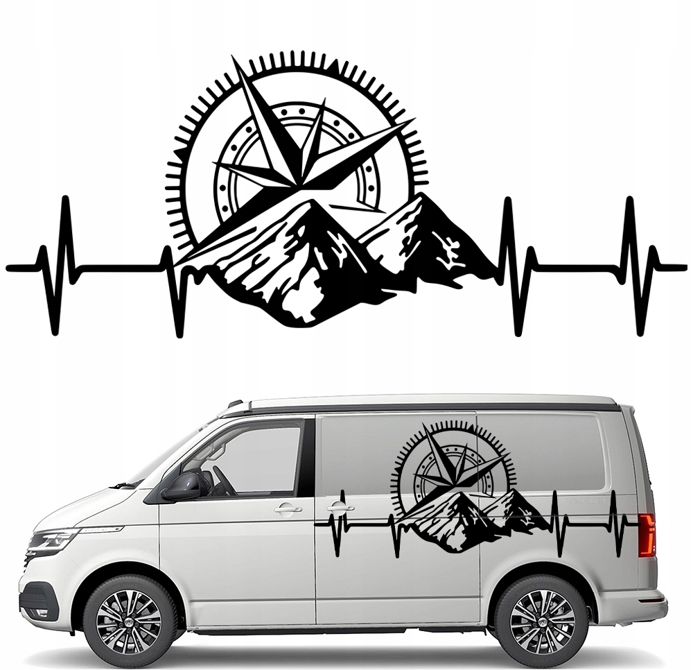 Samolepka Grafika na karavan přívěs Růže Větrů Kompas Puls Života 45x107