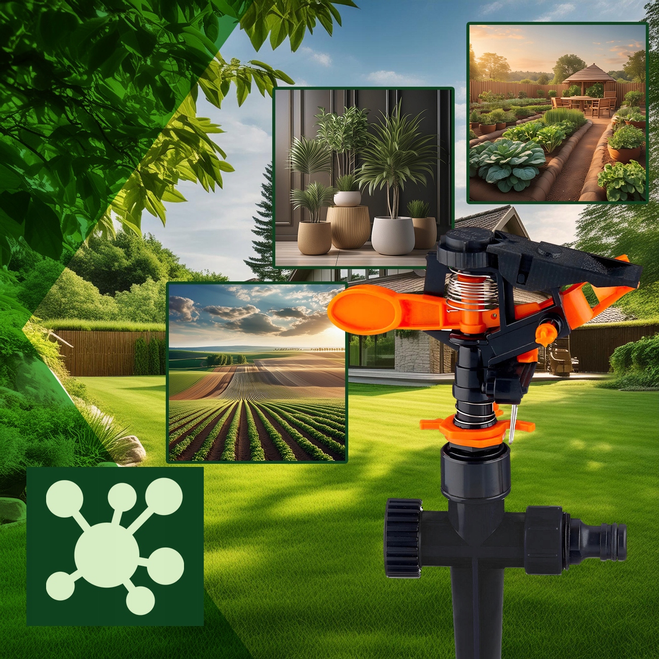 ZRASZACZ OGRODOWY PULSACYJNY OBROTOWY 360° DO PODLEWANIA TRAWY WBIJANY Marka MAXSELL