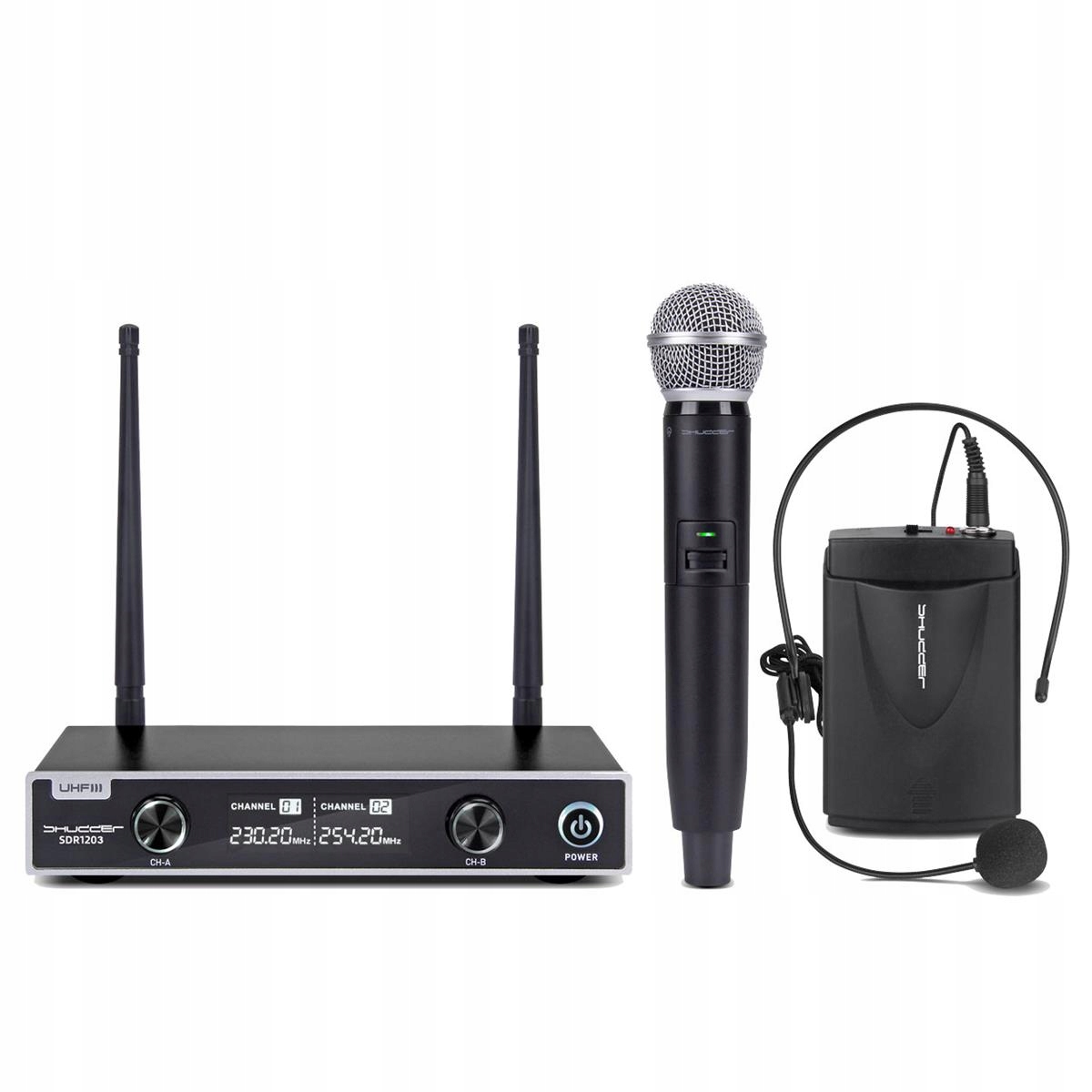 2 Mikrofony bezprzewodowe Shudder ręka głowa klips