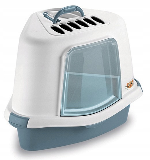 Levně Šedomodrá toaleta pro kočky s filtrem a lopatkou Stefanplast 56 cm