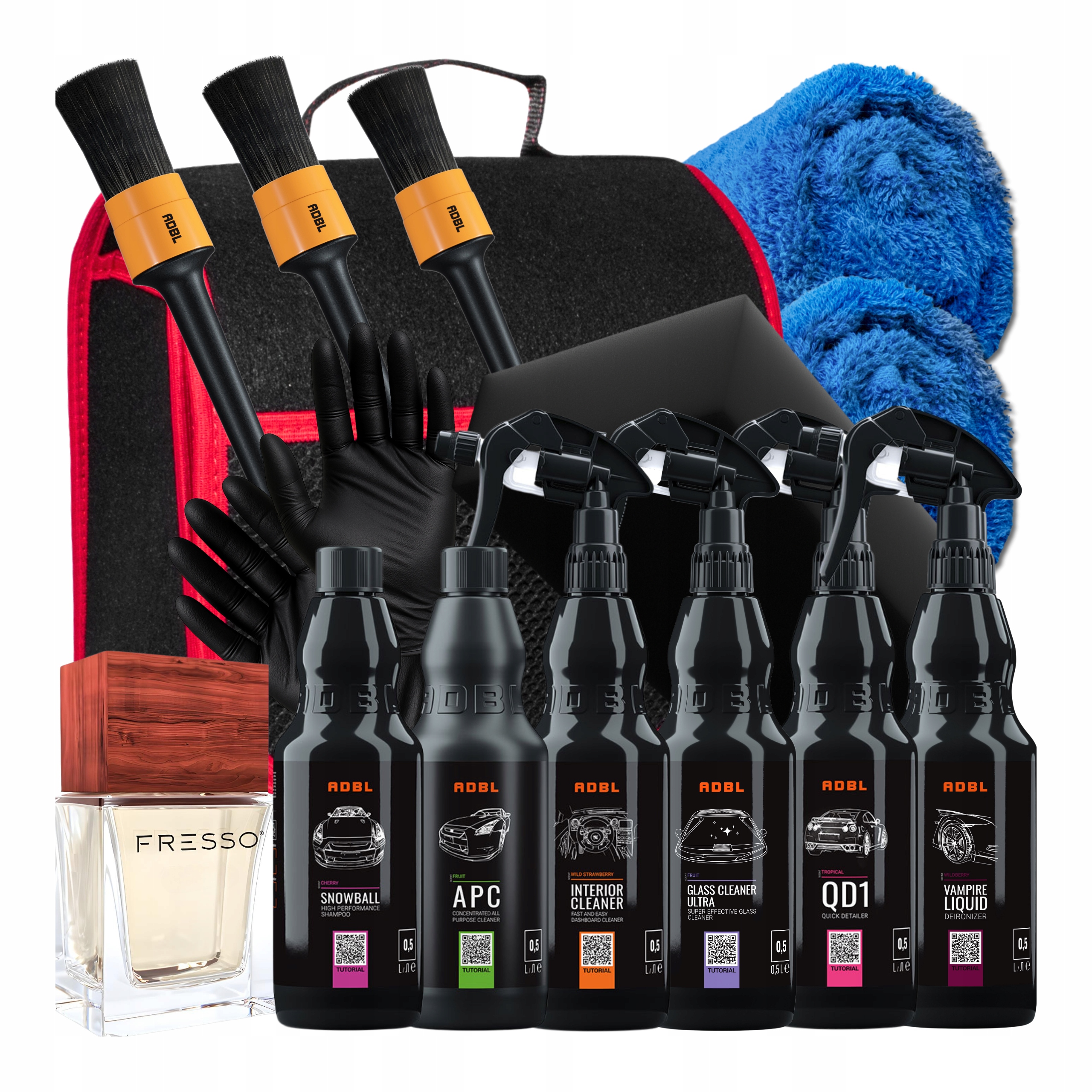 Adbl Sada Autokozmetiky 6x500 ml parfum Fresso Organizér