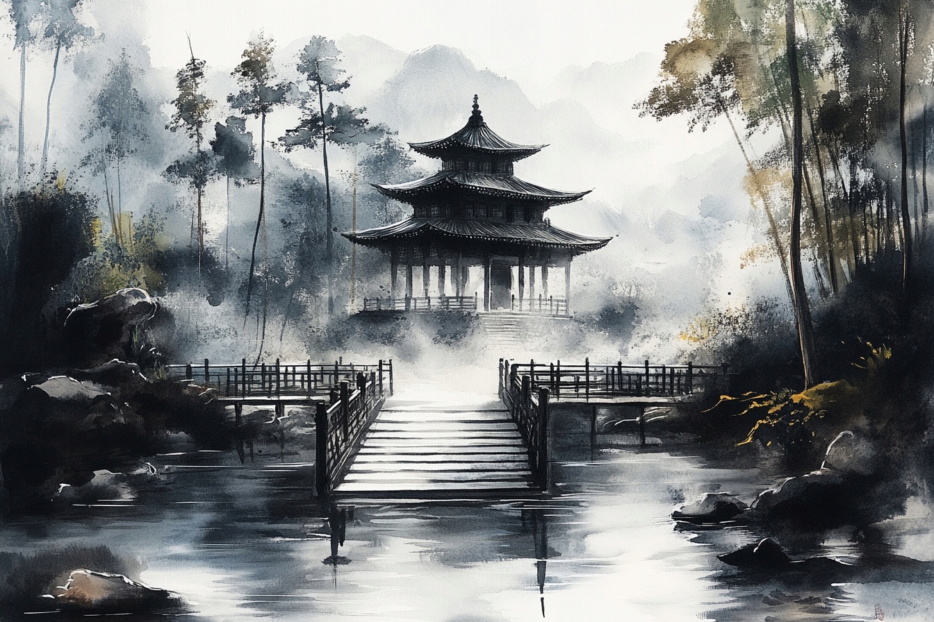 Obraz Na Plátně Canvas Japonsko Asie Chrám Pagoda Zahrada Mlha 120x80
