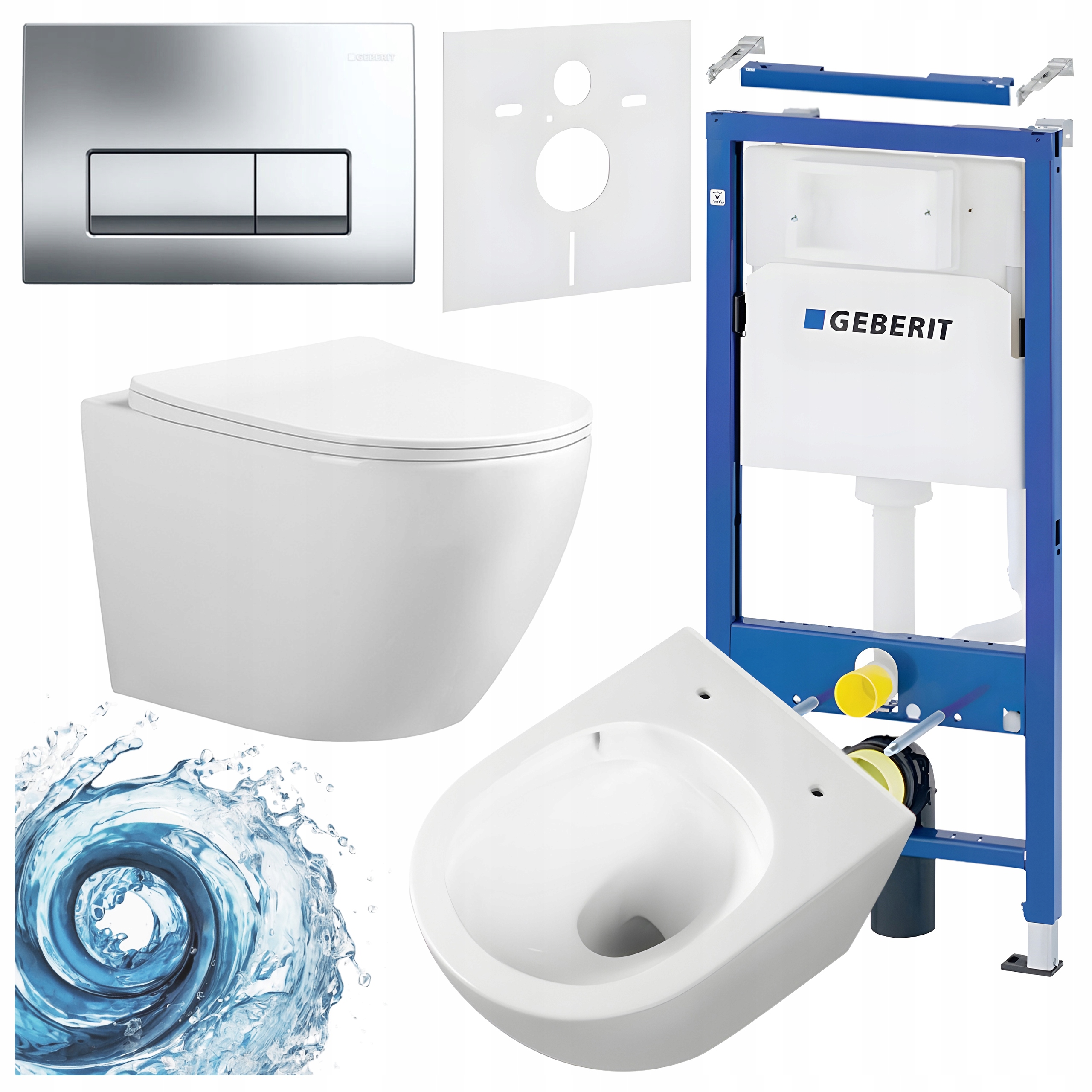 Zestaw Podtynkowy Wc Stelaż Geberit Duofix Miska FLOW-WH-03 Przycisk Chrom