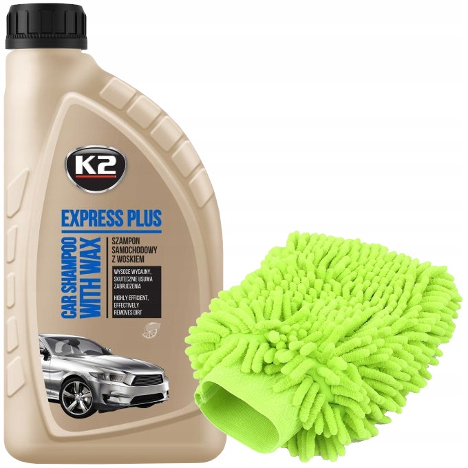 K2 Express Plus 1L Szampon Samochodowy Z Woskiem Rękawica Z Mikrofibry