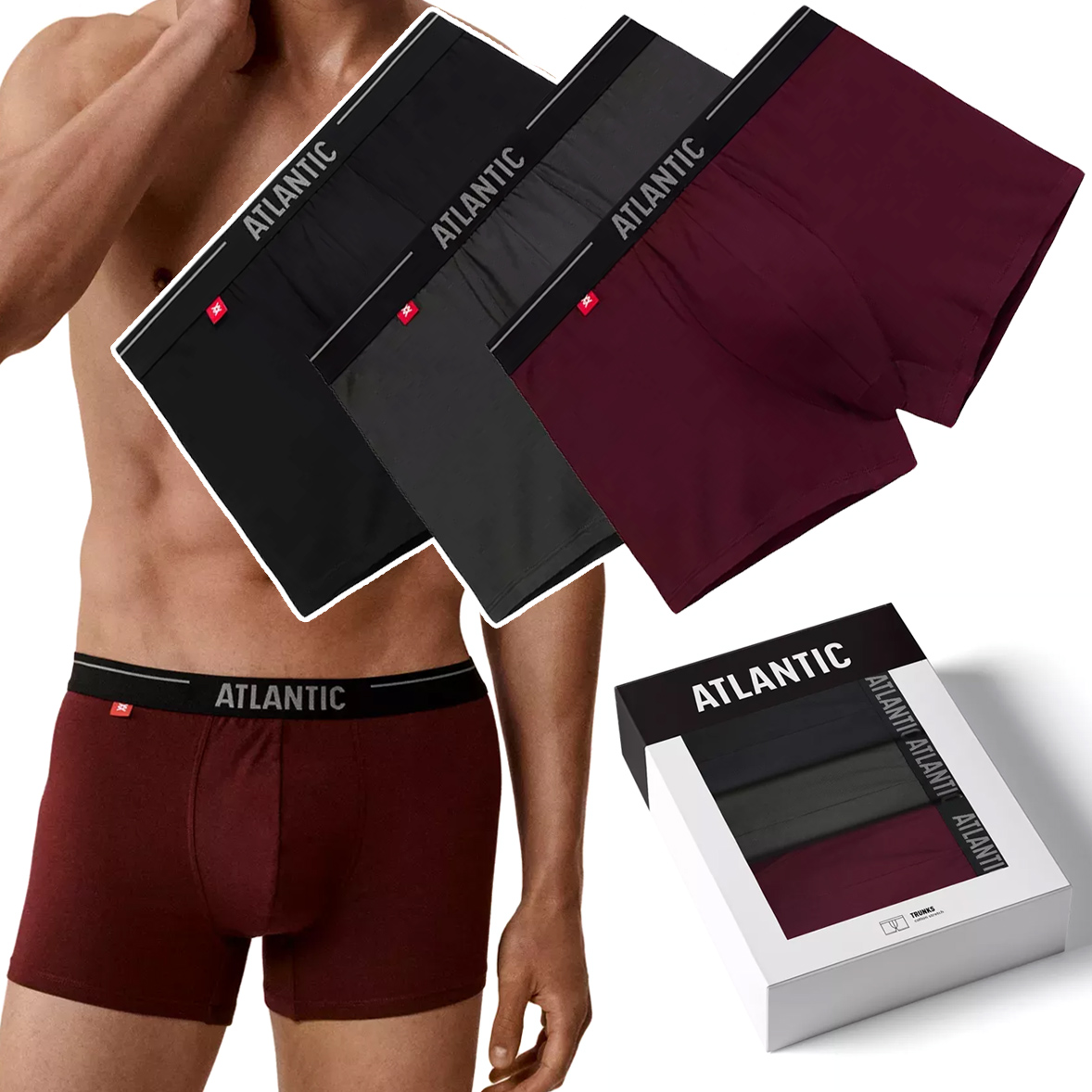 Bokserki Męskie 3-PAK Sportowe Bawełniane Szorty Atlantic 3MH-011 XL