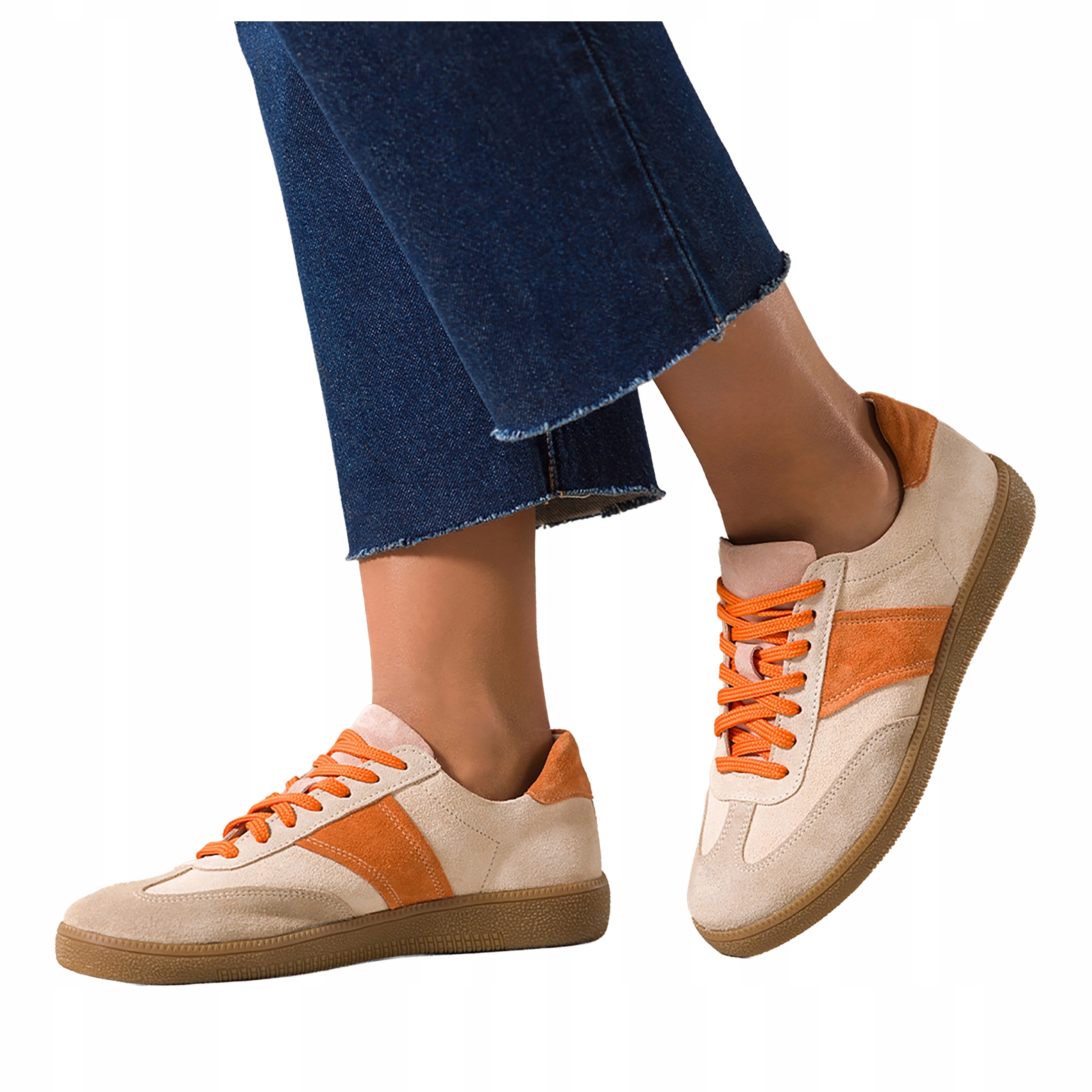 Sneakersy Béžové Dámské Kožené Semišové Sportovní Šněrovací Ploché vel 38