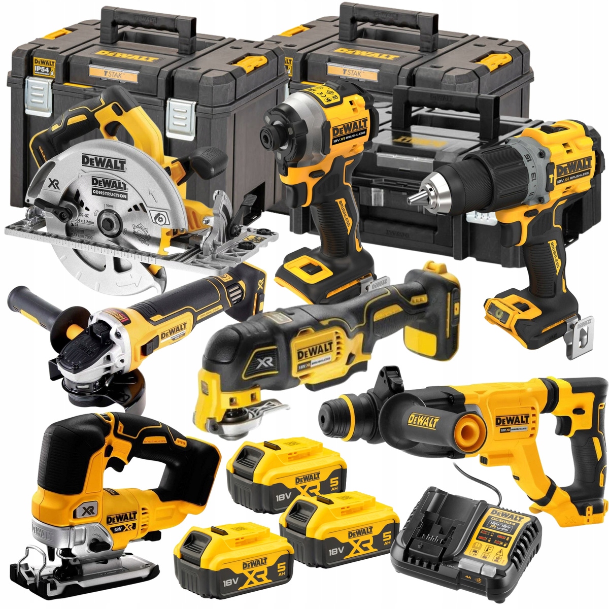 Zestaw 7 Elektronarzędzi 18V Bl 3x5Ah Xr Walizki Ładowarka Dewalt DCK706P3T