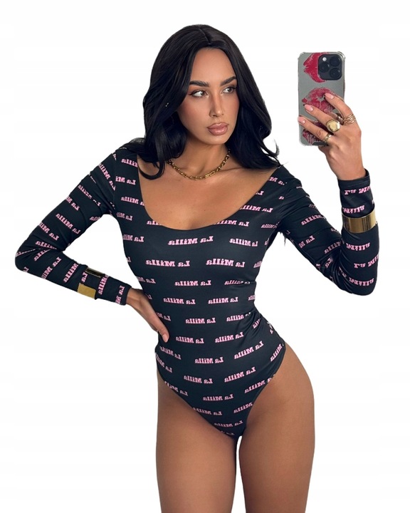 Černé přiléhavé body s logovanými nápisy a dlouhým rukávem La Milla