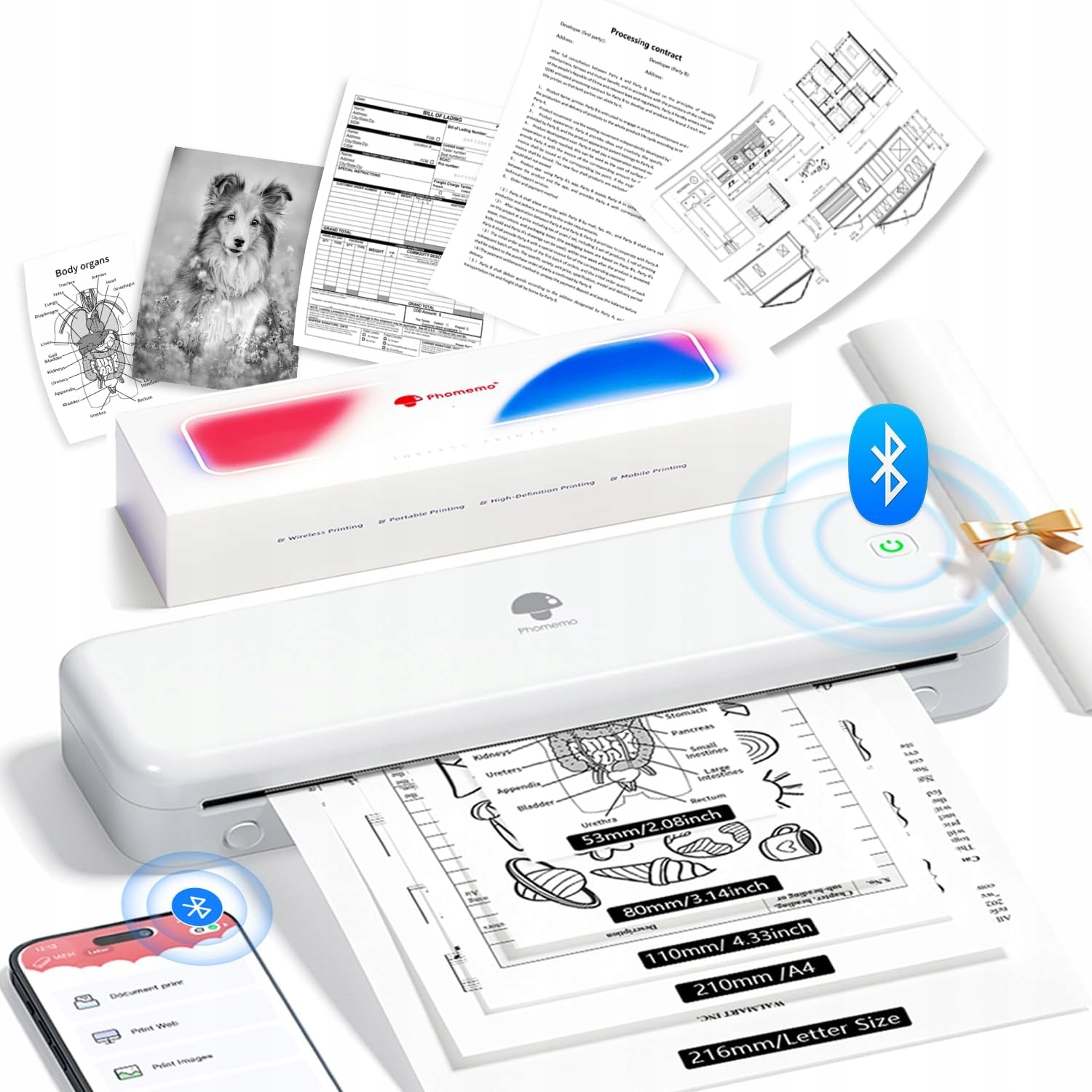 Phomemo M834 drukarka termiczna A4 Android iOS Bluetooth USB