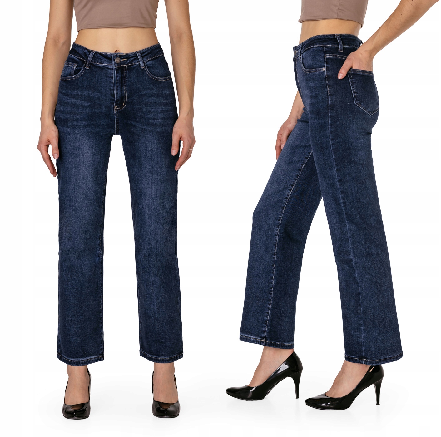 Spodnie Damskie Jeansy Szwedy Dzwony z Szerokimi Luźnymi Nogawkami 03781 38