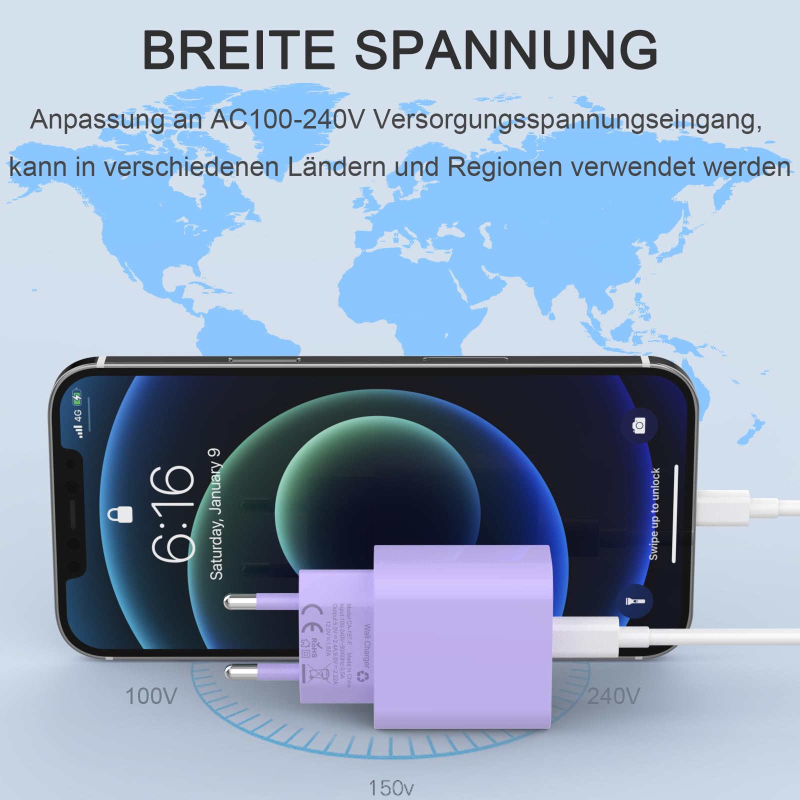 ZNBTCY Zestaw 4 Szybkich Ładowarek USB C 25W z Kabla iPhone 2M — miniatura 2