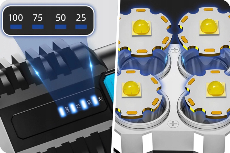 LEKKA MOCNA LATARKA LED Z RĄCZKĄ WODOODPORNA WOJSKOWA KABEL USB LED 4 TRYBY Źródło światła LED