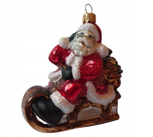 

Bombki Choinkowe Szklane Mikołaj w sankach10x9cm