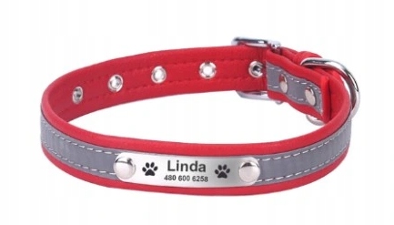Levně Obojek pro psa kočku Personalizované jméno telefonní číslo XL Červený