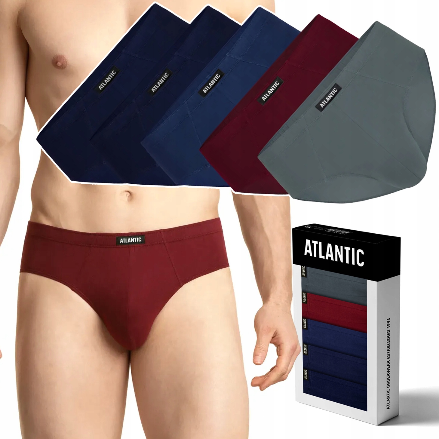 Pánské slipy 5 Par klasické 100% Bavlna Atlantic 5SMP-003 M