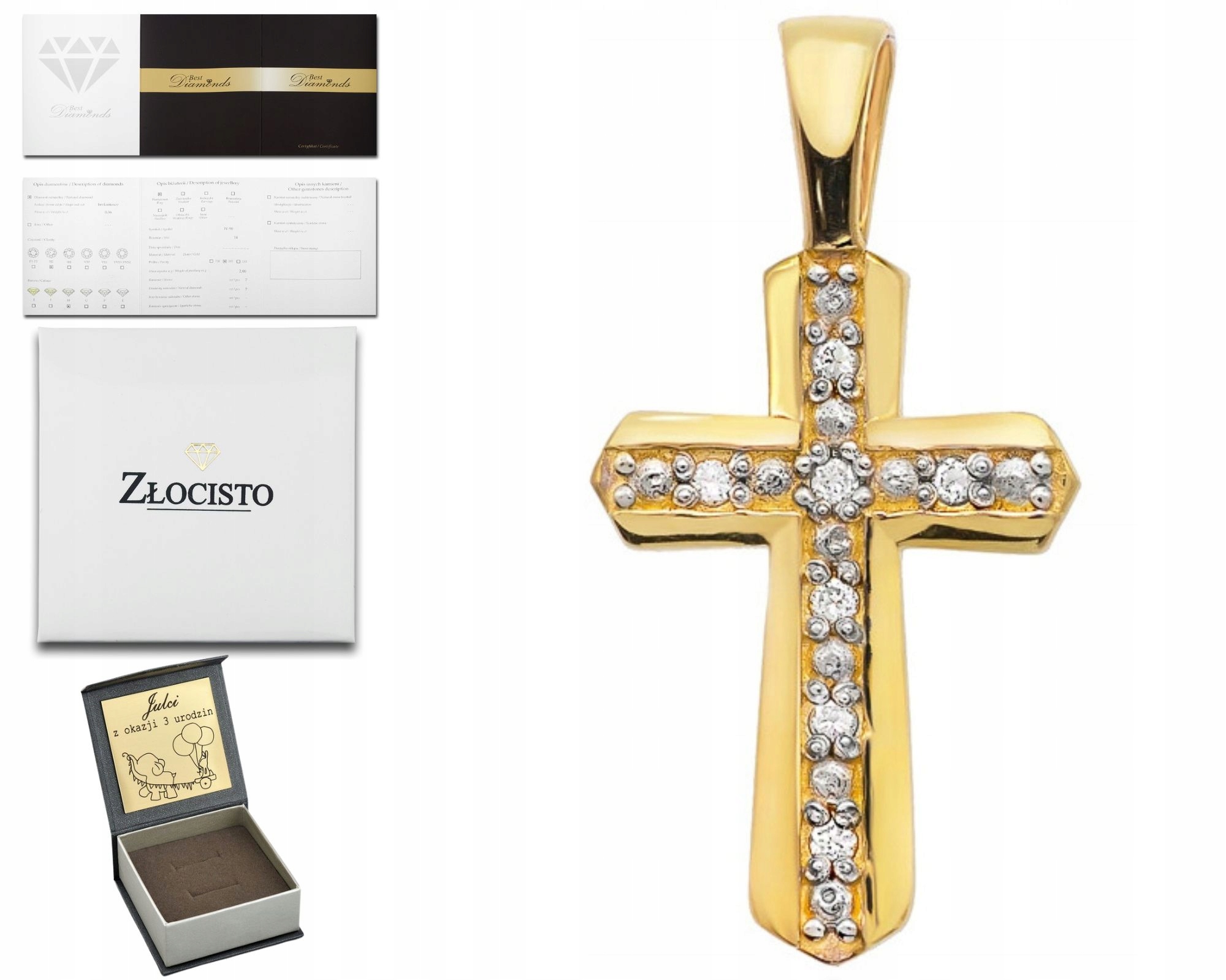 Zlatý Přívěsek S Brilianty, Křížek 585, Diamanty