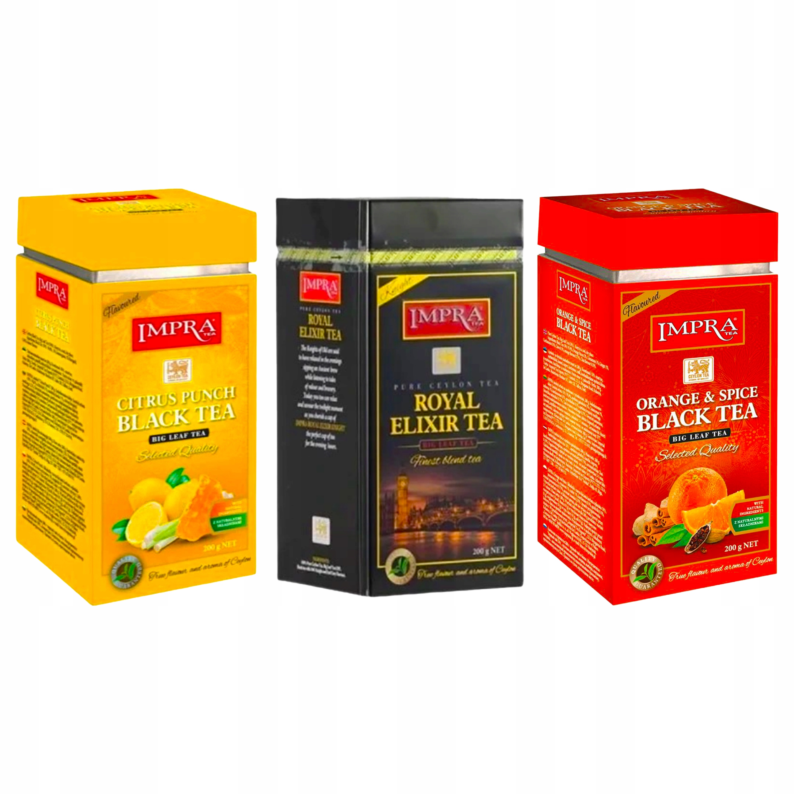 Levně Sada 3 černých listových čajů Impra v plechovce, 3 různé příchutě, 600 g