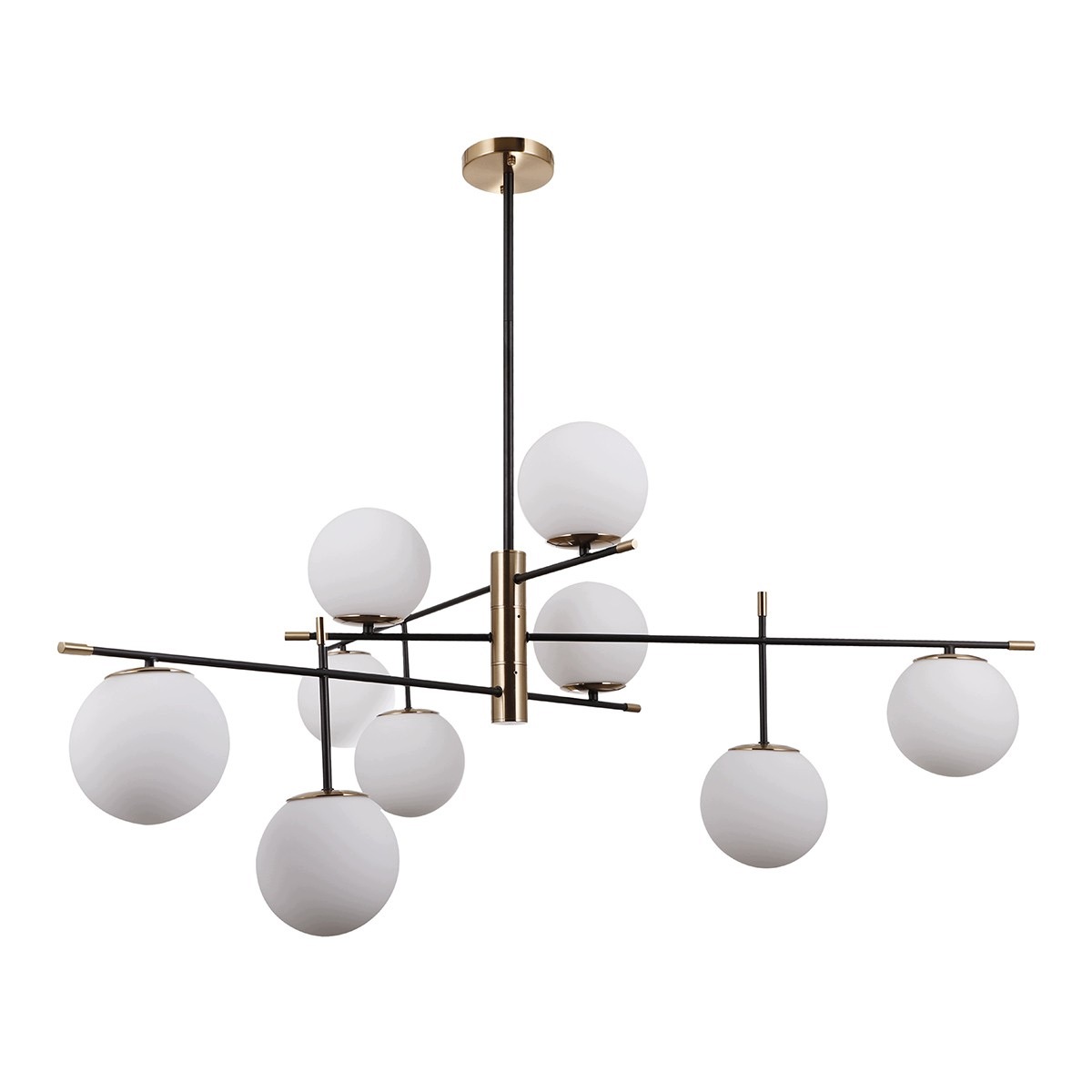 Stelia, Moderná, dekoratívna, čierno-zlatá závesná lampa, 9 x E14