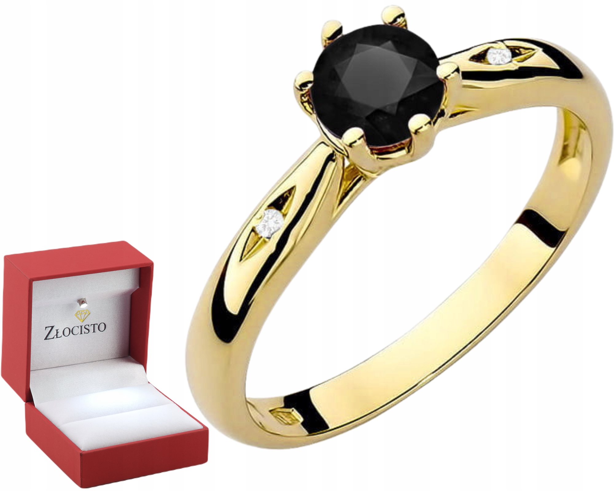 Zlatý Prstýnek Černý Briliant 585 Žluté Zlato Gravírování Bonus Dárek