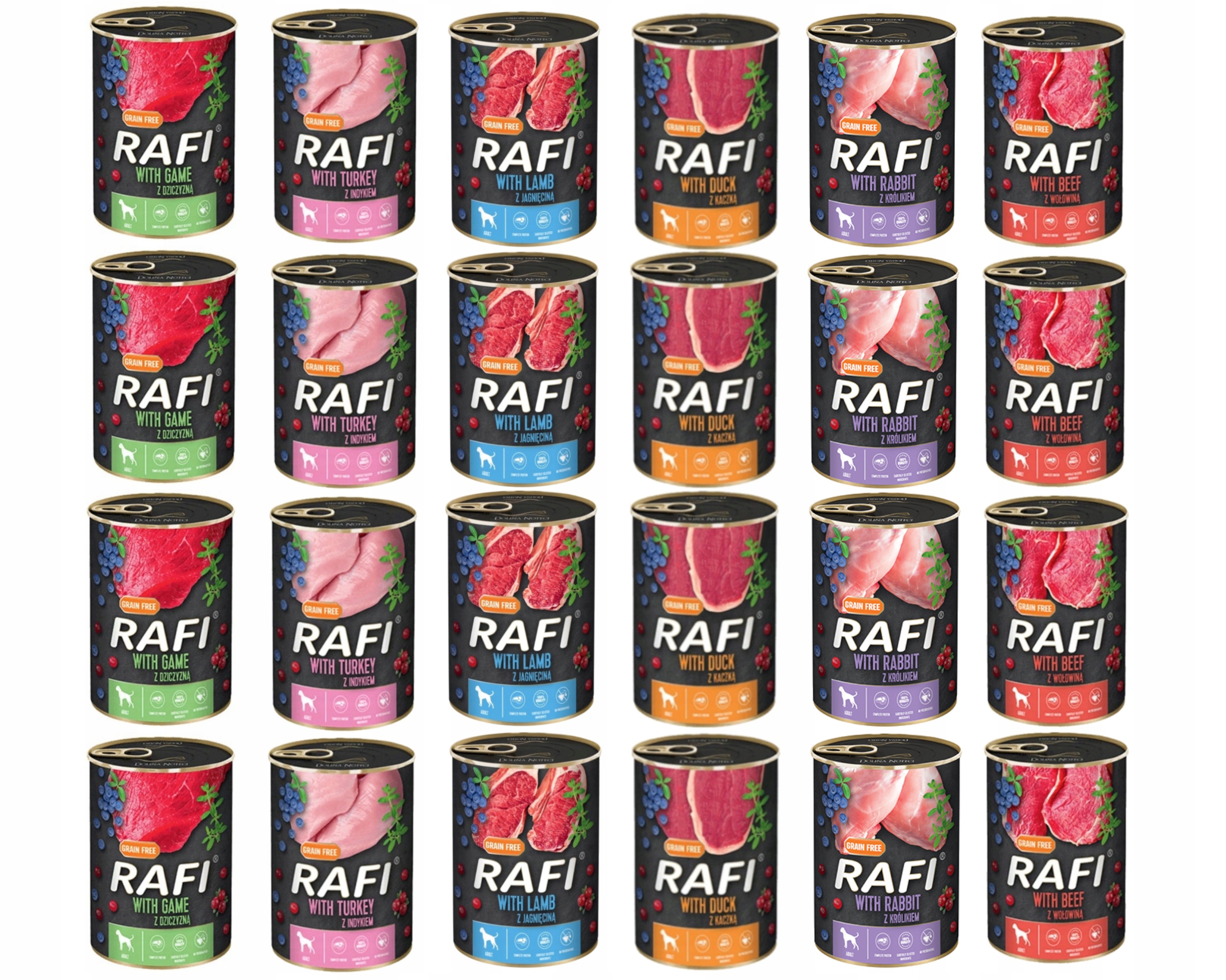 Mokra karma dla psa Rafi mix 24x400g (dzicz, jagn, woł , indyk)
