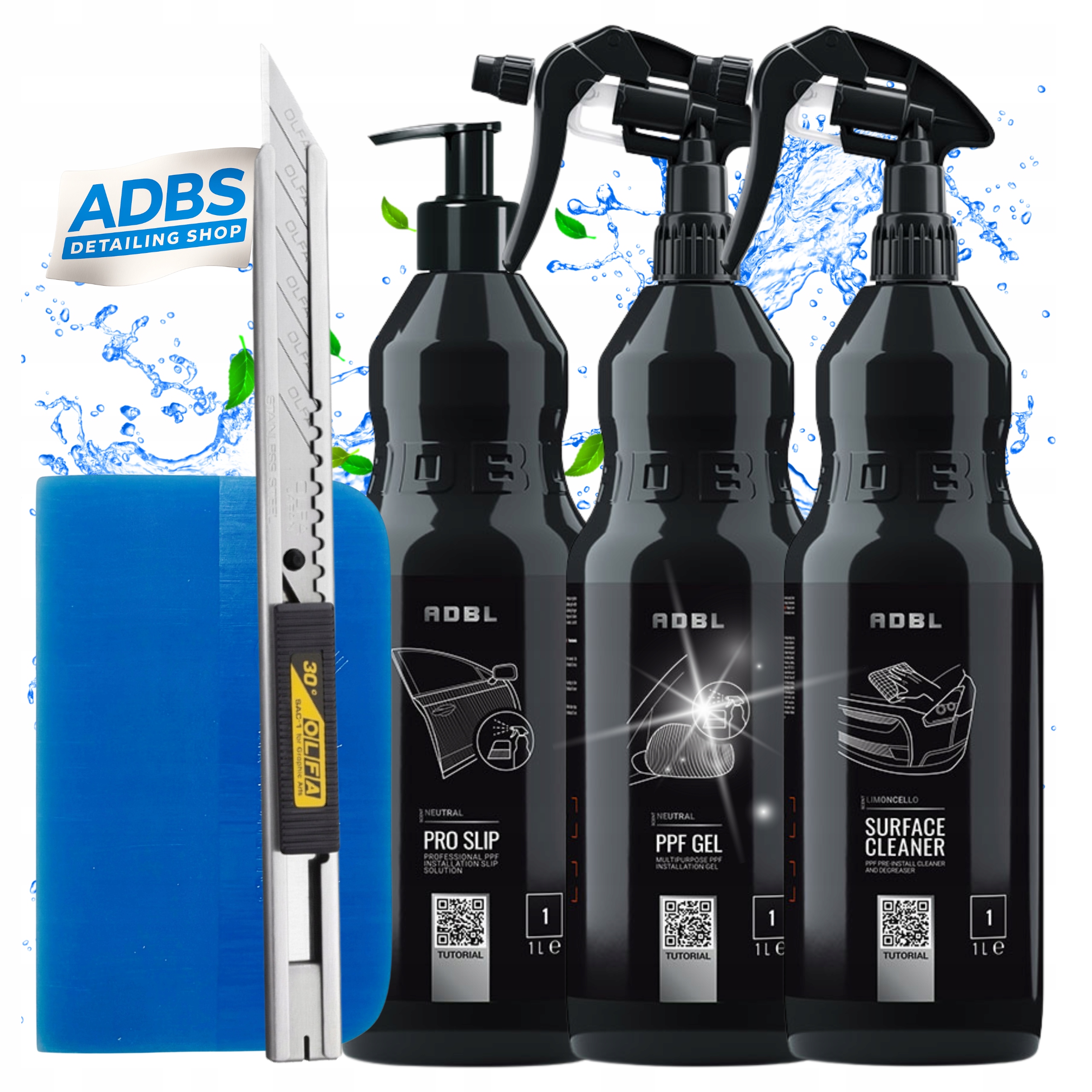 Aplikácia fólie Ppf – sada Adbl 1L rakla Aqua a segmentový nožík Olfa