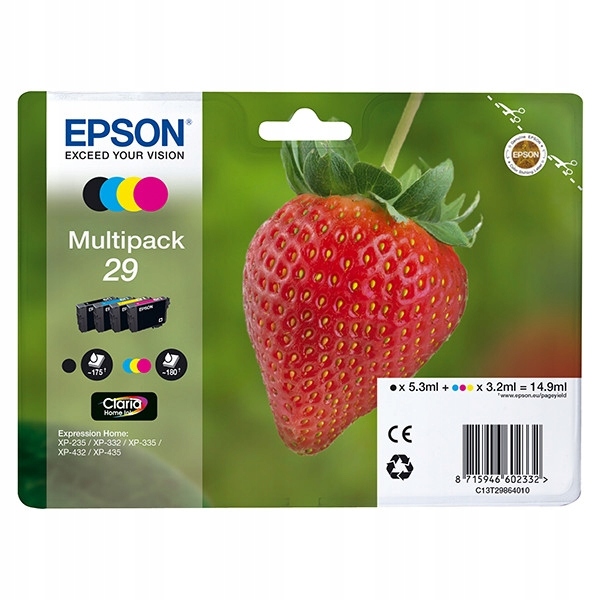 4x Tusz Epson 29 Cmyk T2986 XP-235 XP-355 XP-445 Kpl Zestaw Oem