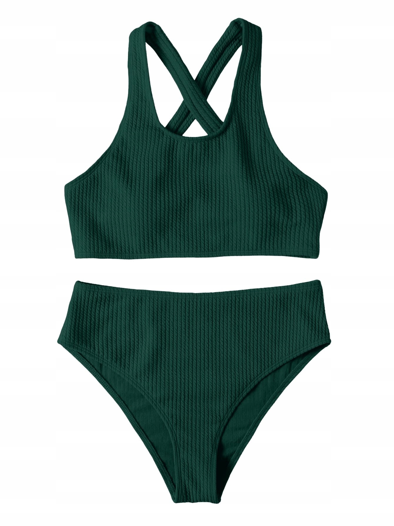 Dámské dvoudílné plavky s ramínky, vysoký pas, zelená barva, velikost S