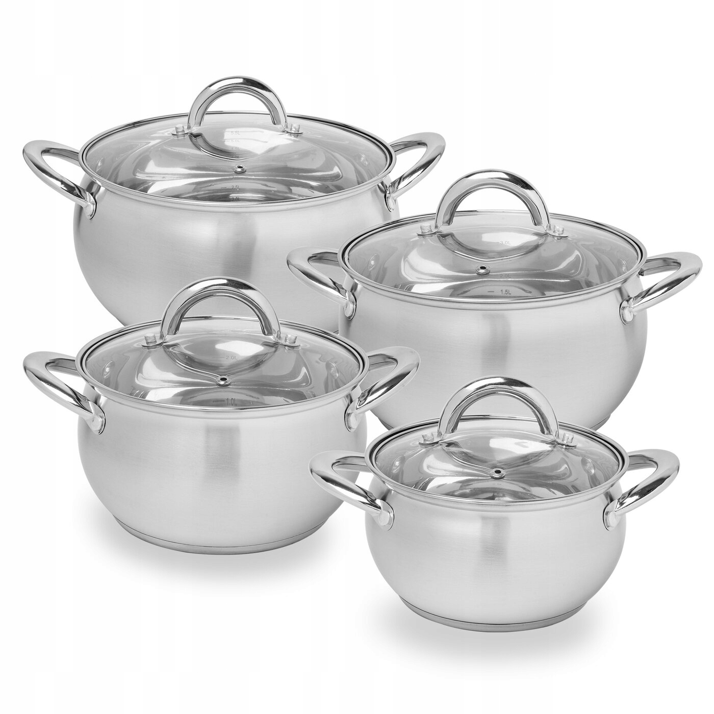 Sada Hrnců Tradiční Ocelové Nerezové Indukce Plyn Poklopem 8 prvků