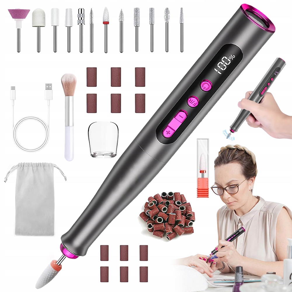 Elektrický Pilník Na Nehty Tichý 40 Db Přenosný 5 Rychlostí Pro Manikúru