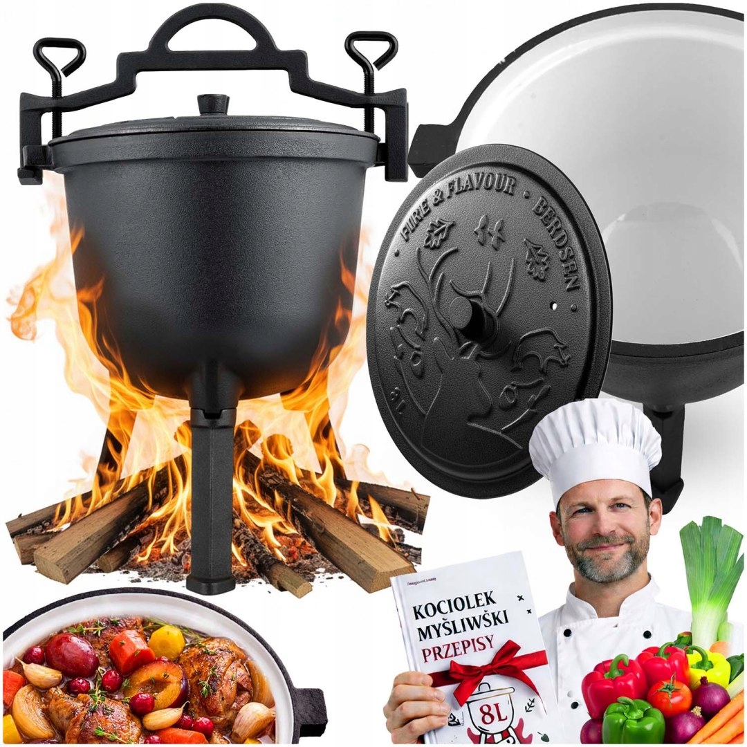 Smaltovaný liatinový kotlík hrniec 8l na oheň gril BD-481 348100